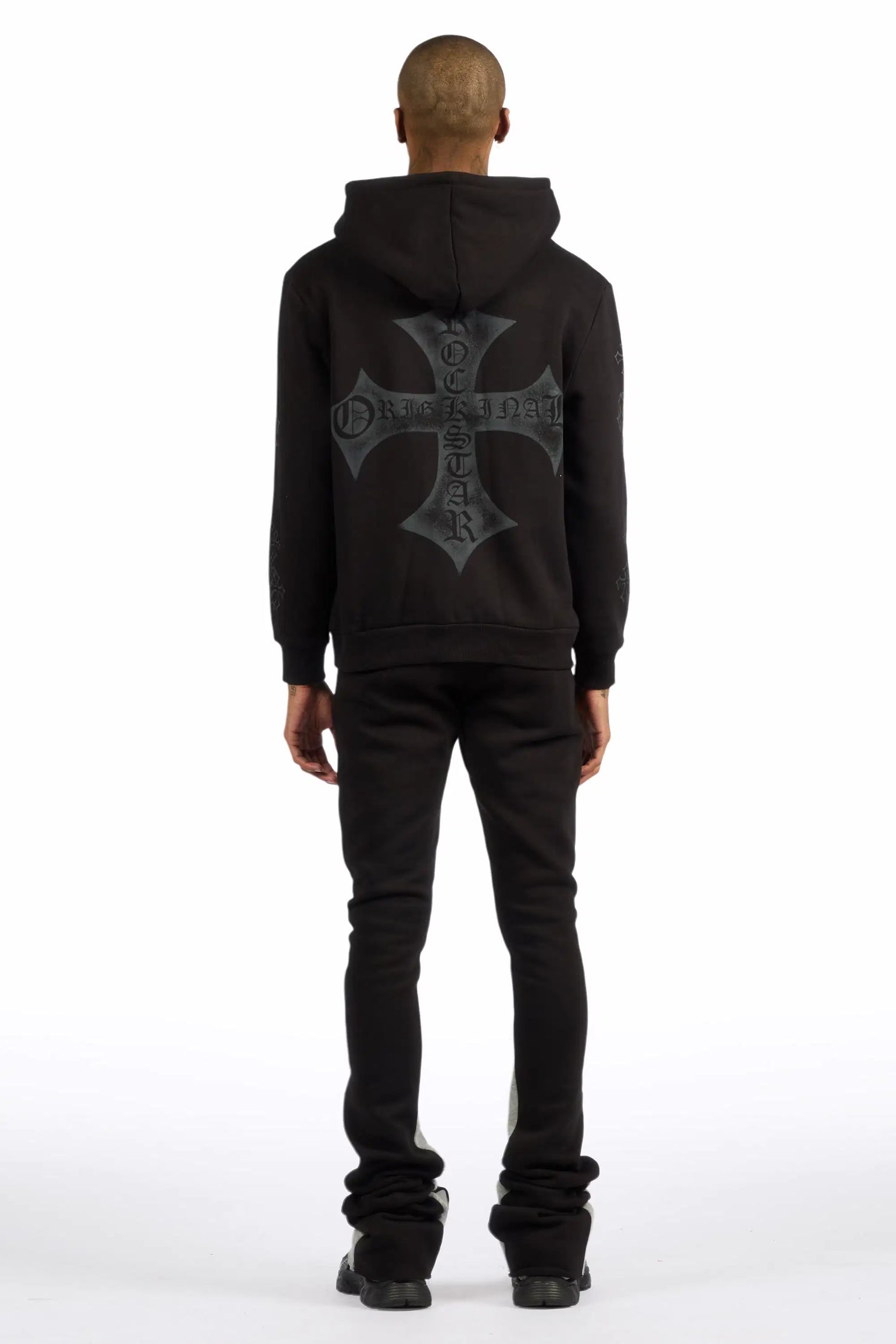 Marzion Black/Grey Hoodie/Stacked Flare Track Set