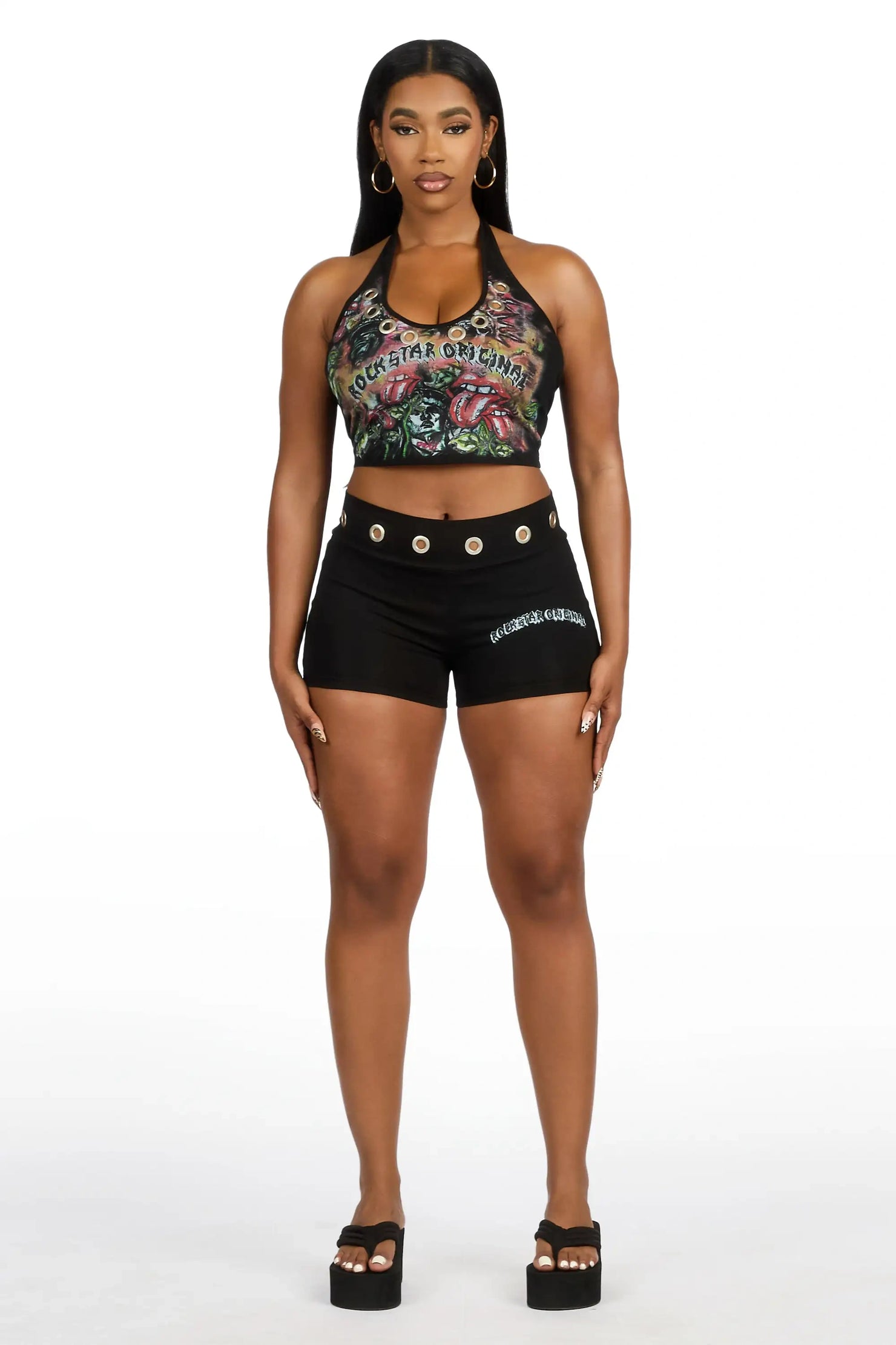 Jakelie Black Halter Top Short Set