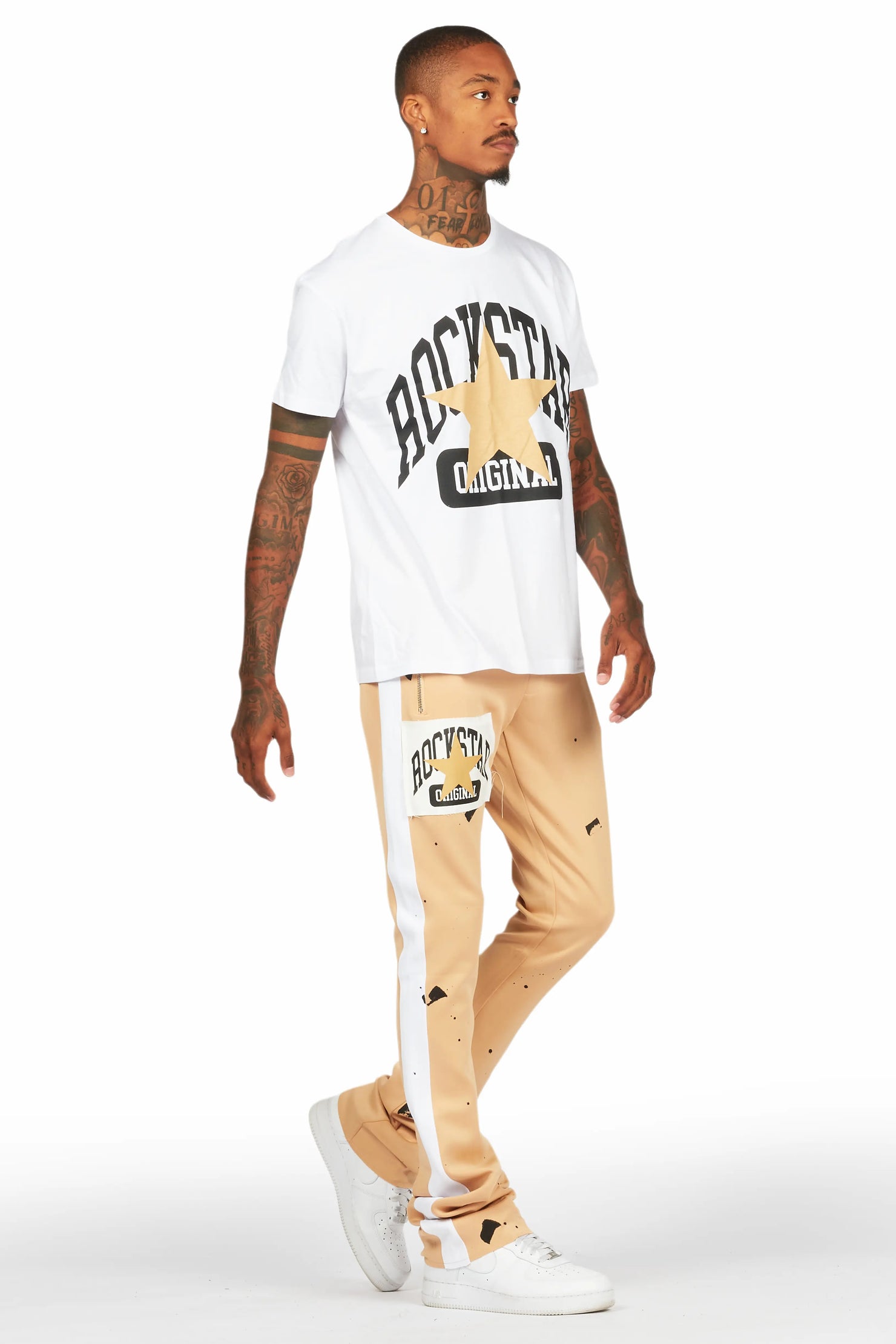 Dash White/Beige T-Shirt/Stacked Flare Track Set