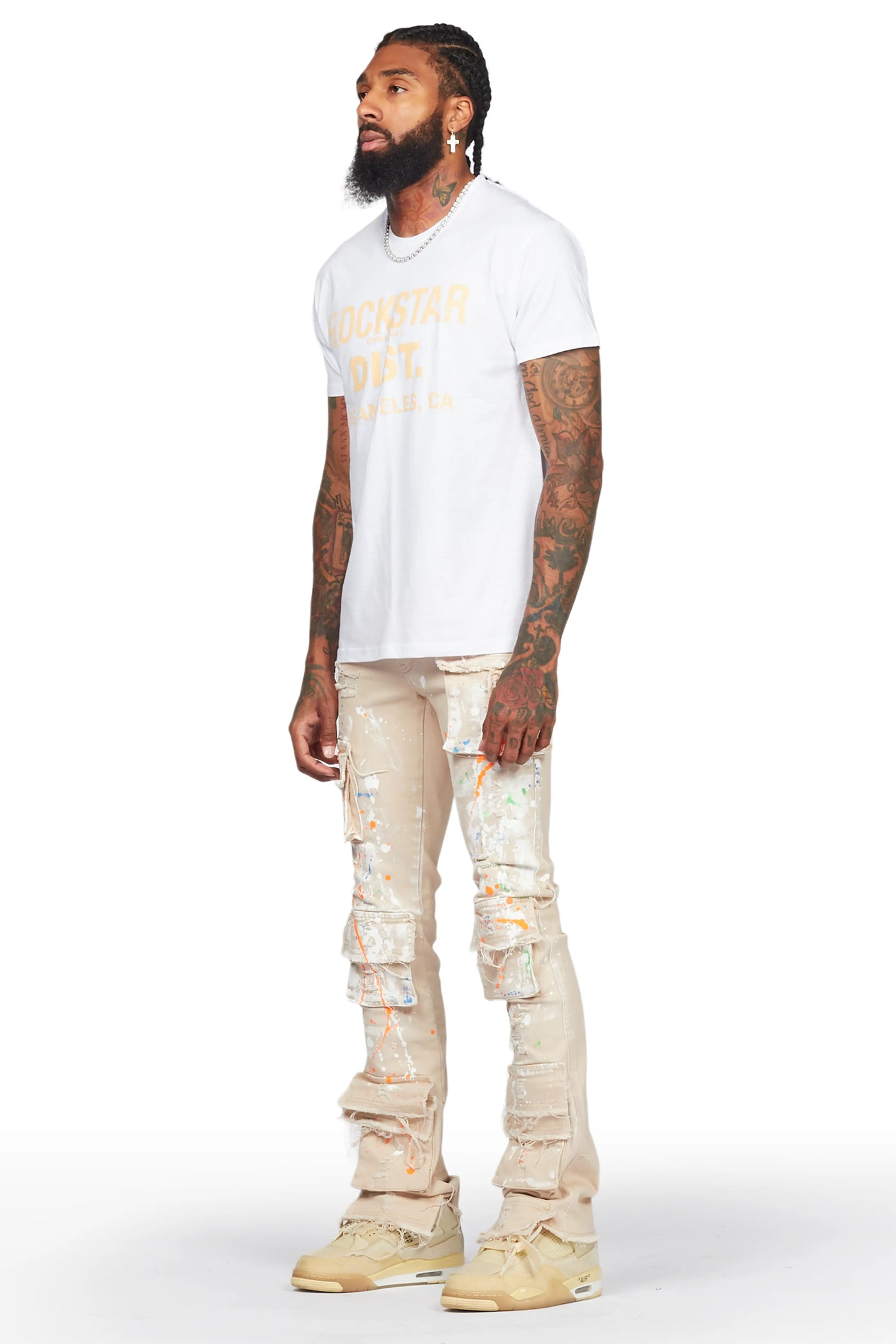 Ingo Beige Painter Stacked Flare Jean