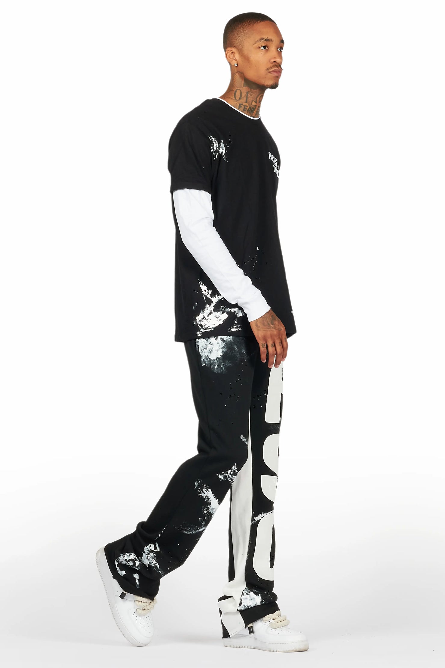 Allard Black/White Double Layer T-Shirt/Baggy Pant Set