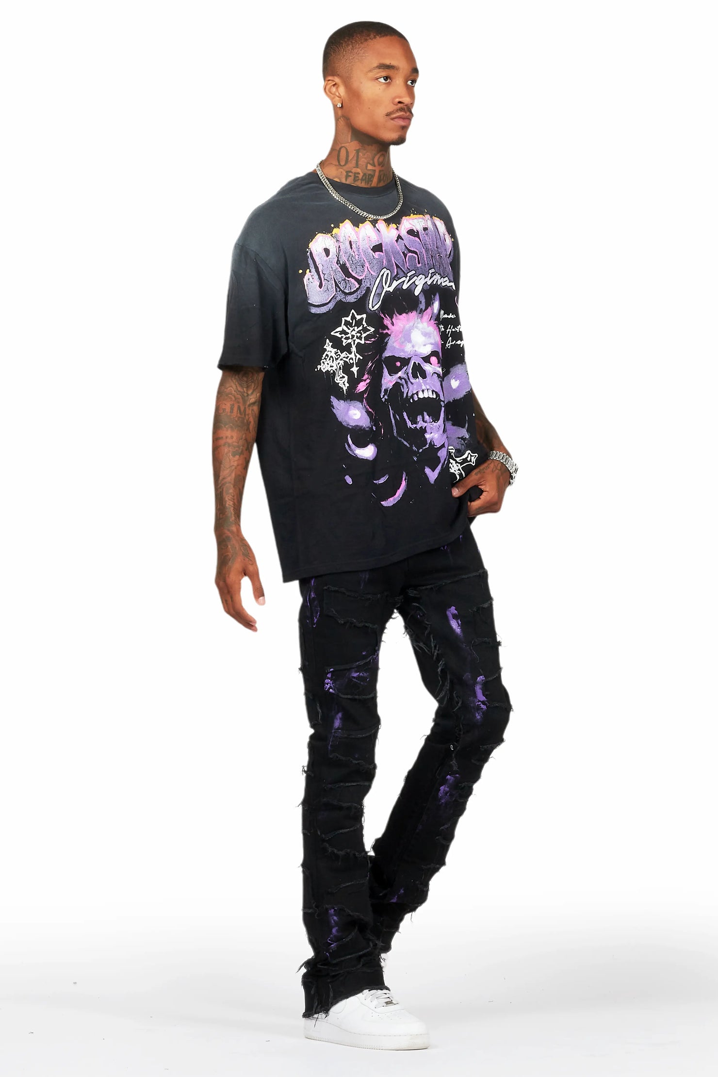 Yamal Black T-Shirt/Stacked Flare Jean Bundle