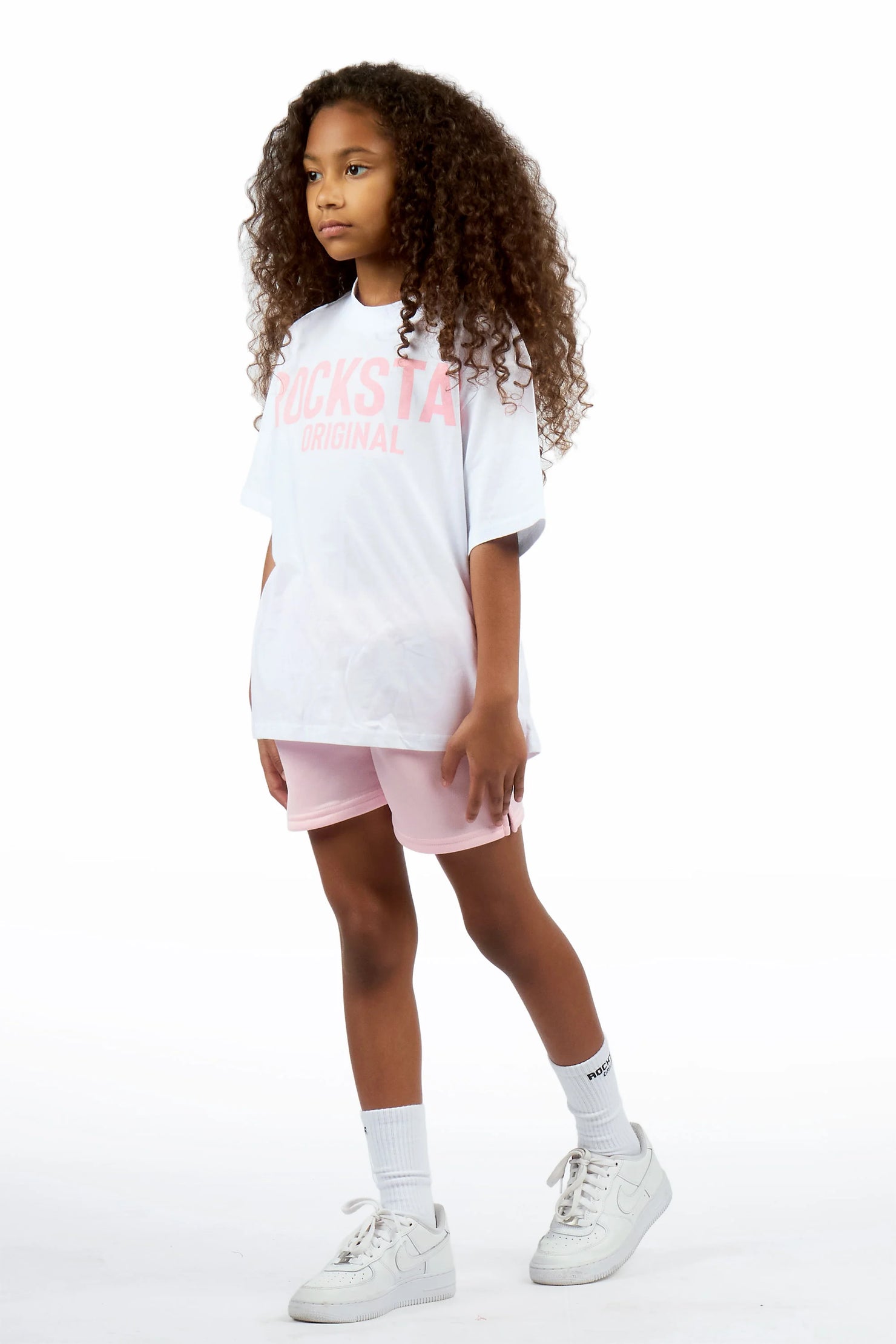 Girls Sabrina White/Light Pink Short Set