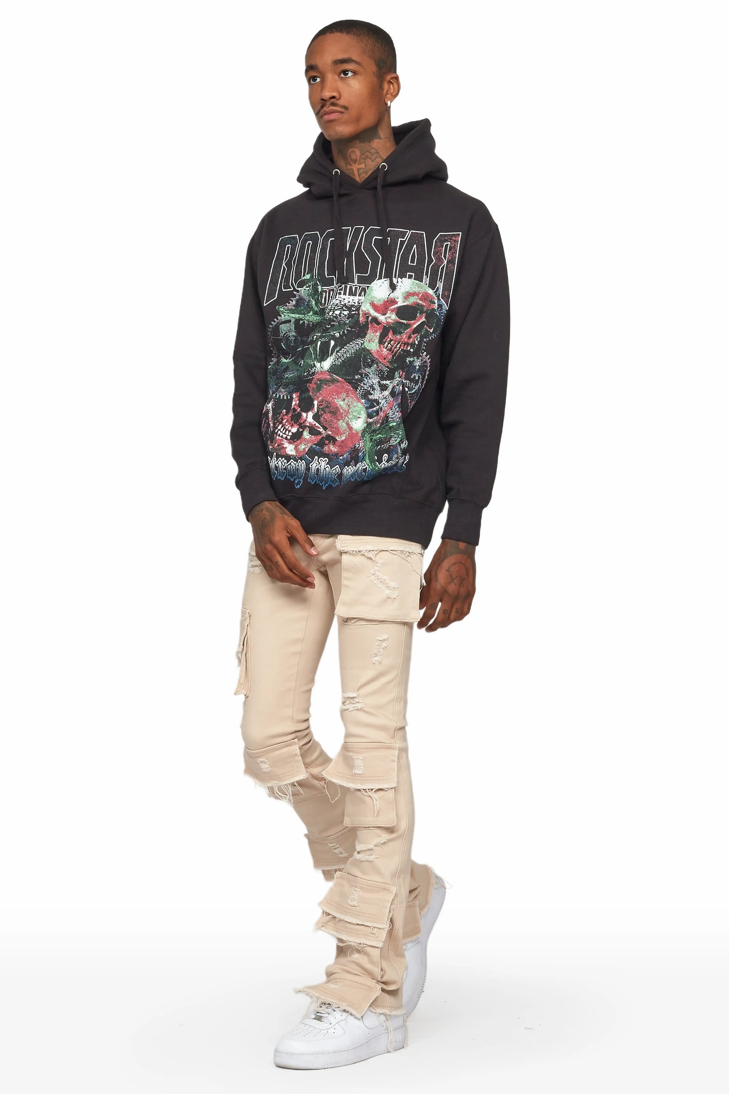 Zander Beige Stacked Flare Cargo Jean