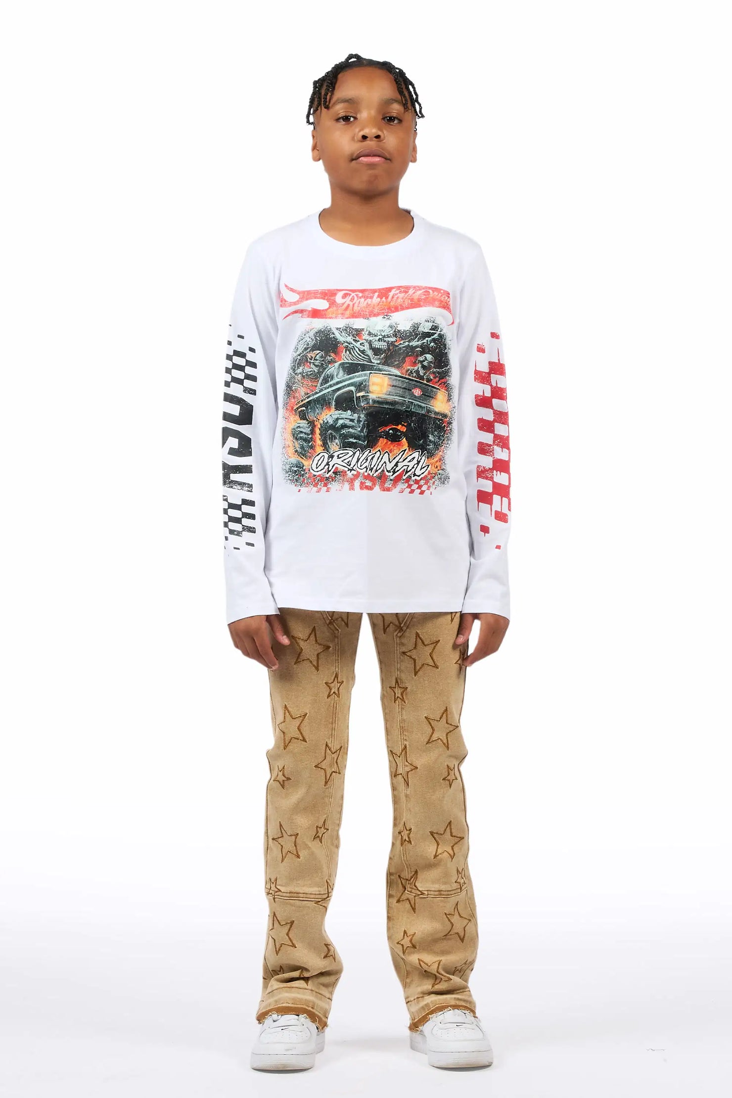 Boys Starship Beige Stacked Flare Jean
