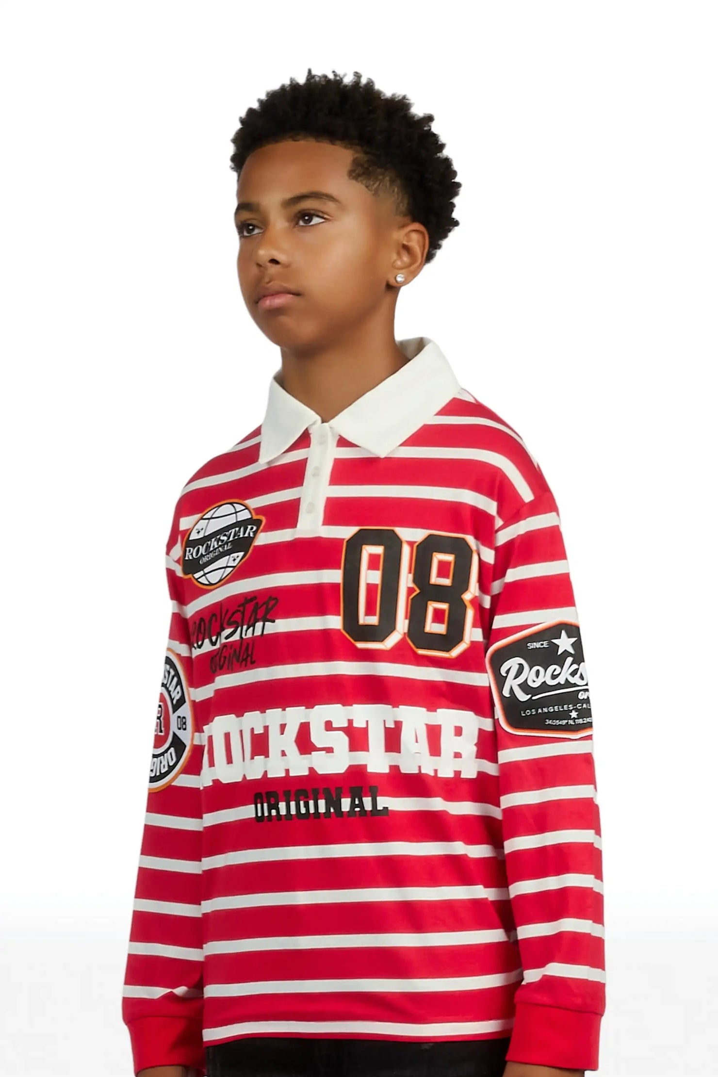 Boys Genis Red/White Long Sleeve Polo