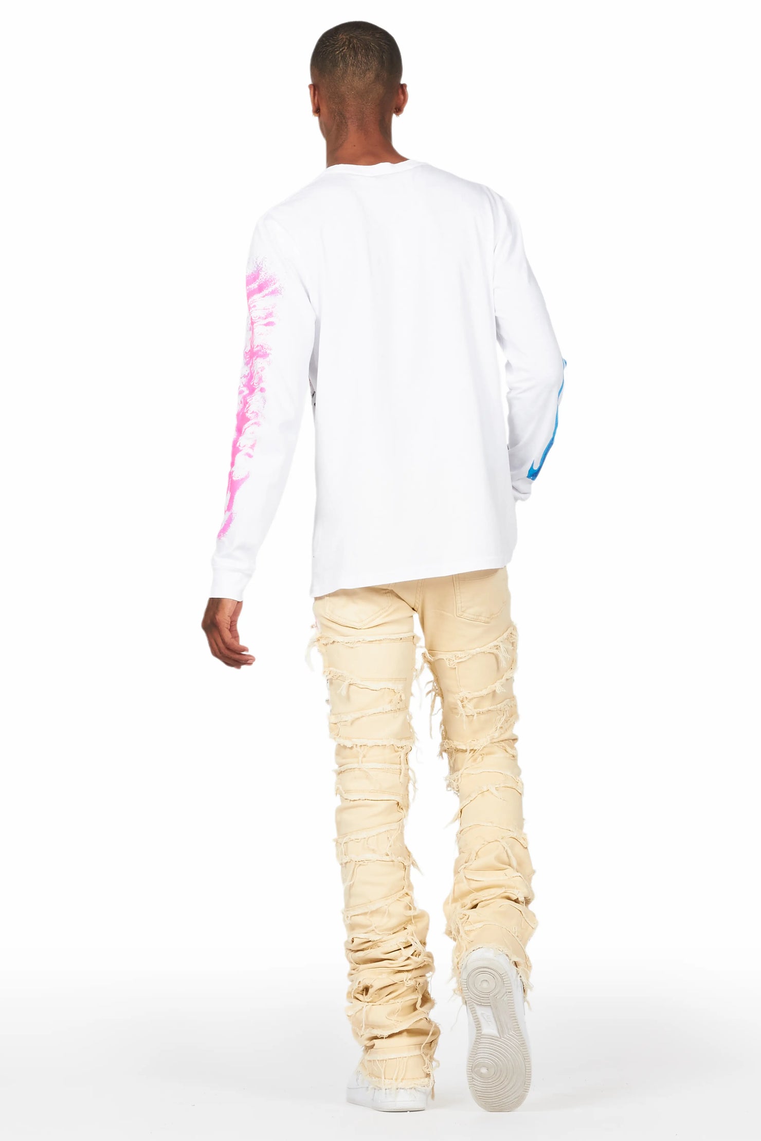 Fallon Beige Painter Super Stacked Flare Jean