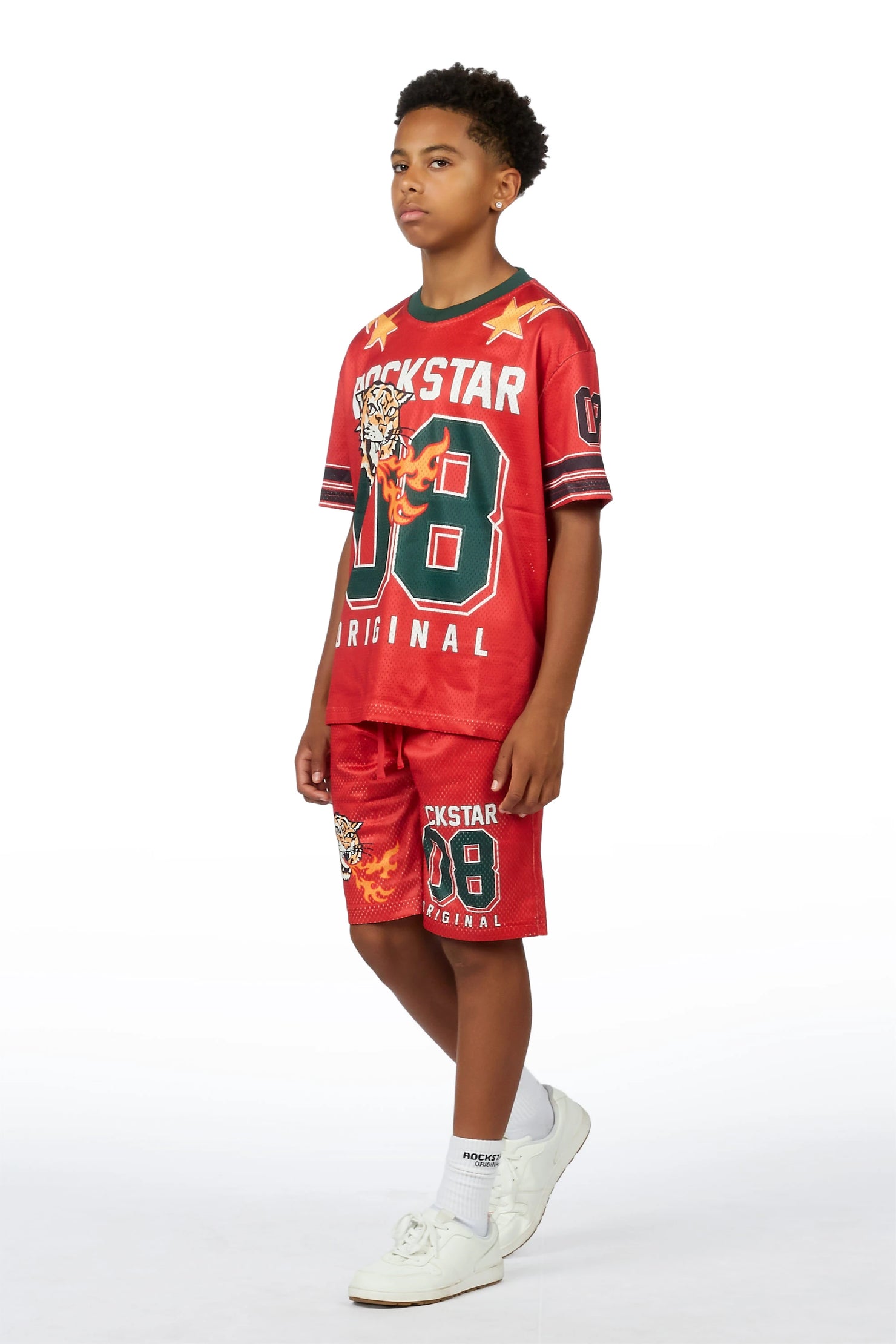 Boys Flamming Tiger Red T-Shirt/Short Set