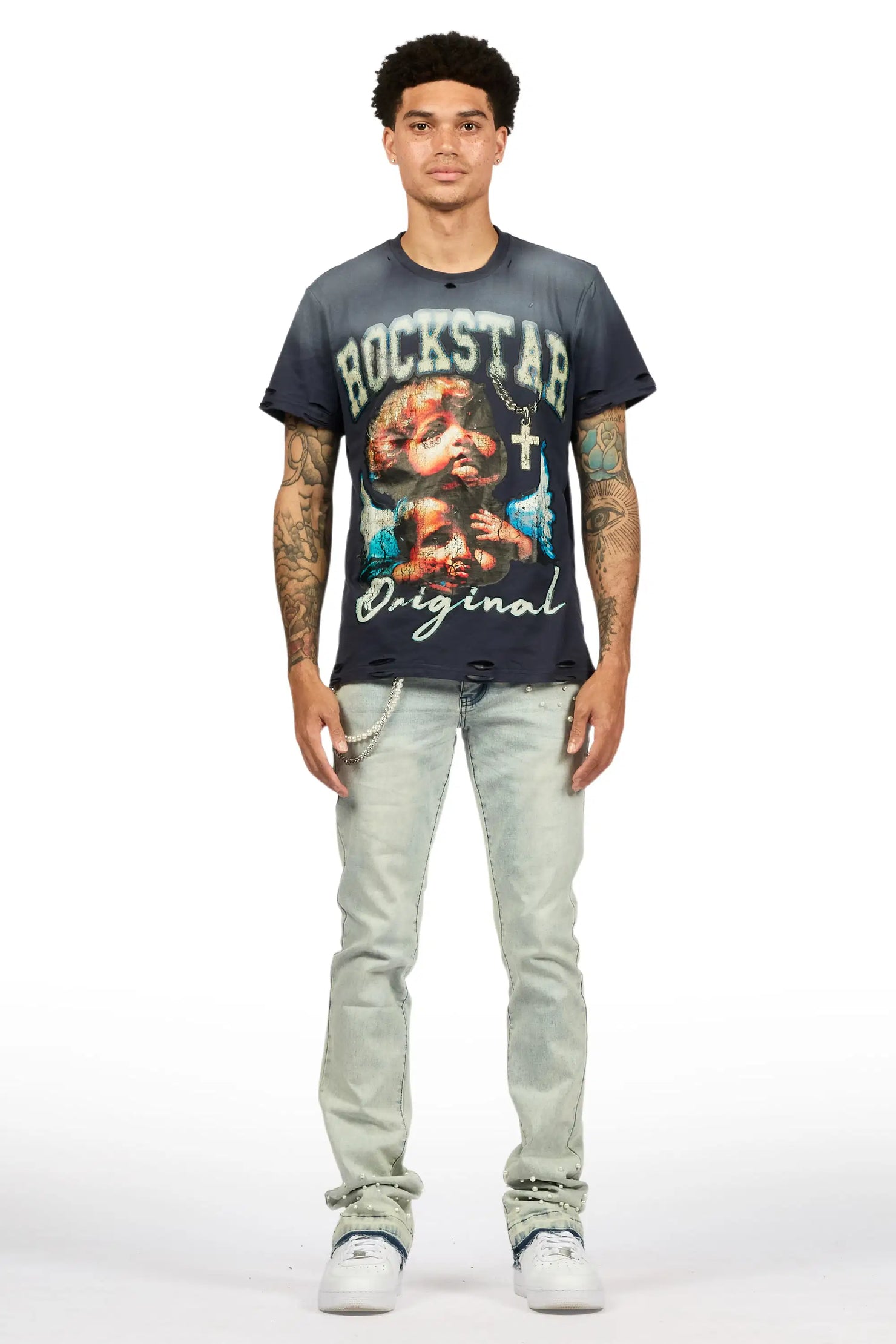 Zayvon Light Blue Stacked Flare Jean