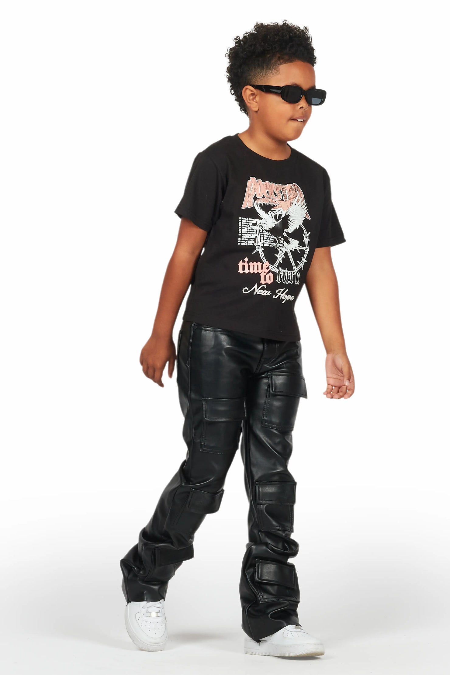 Boys Petrus Black PU Leather Jean
