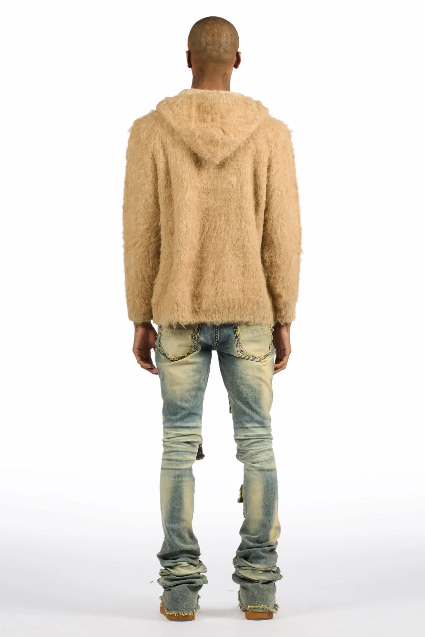 Andros Beige/Tint Blue Mohair Hoodie/Super Stacked Flare Jean Set