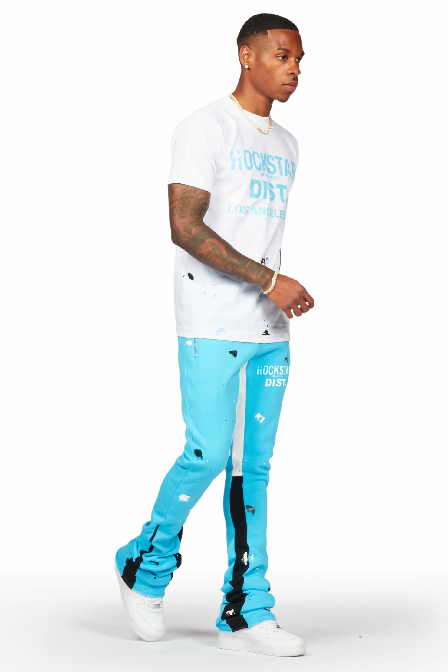 Scottie White/Blue T-Shirt/Super Stacked Flare Track Pant Set
