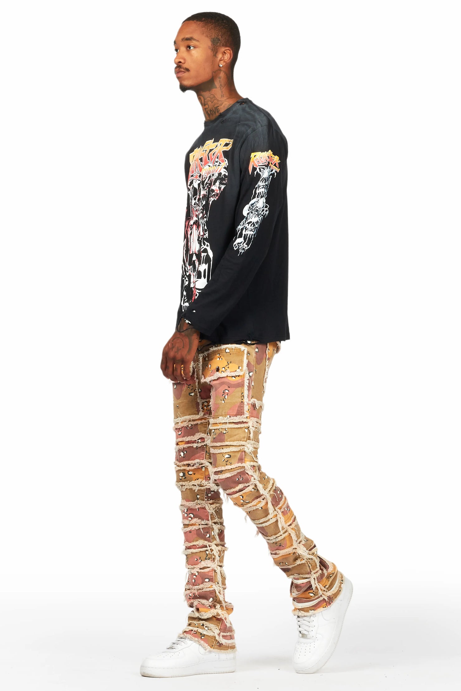Kinby Multi Camo Stacked Flare Jean