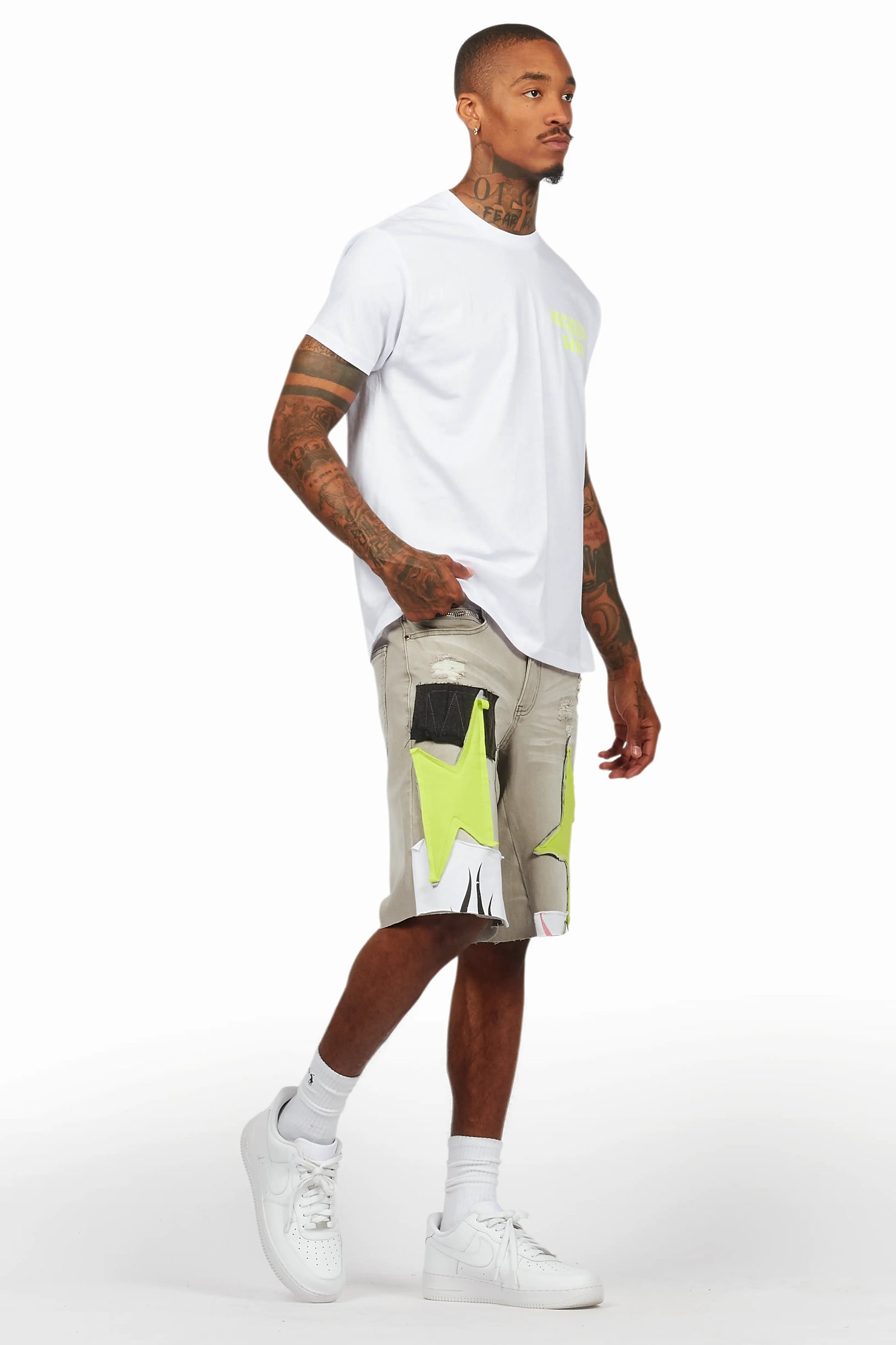 Butch White/Green T-Shirt/Denim Short Set