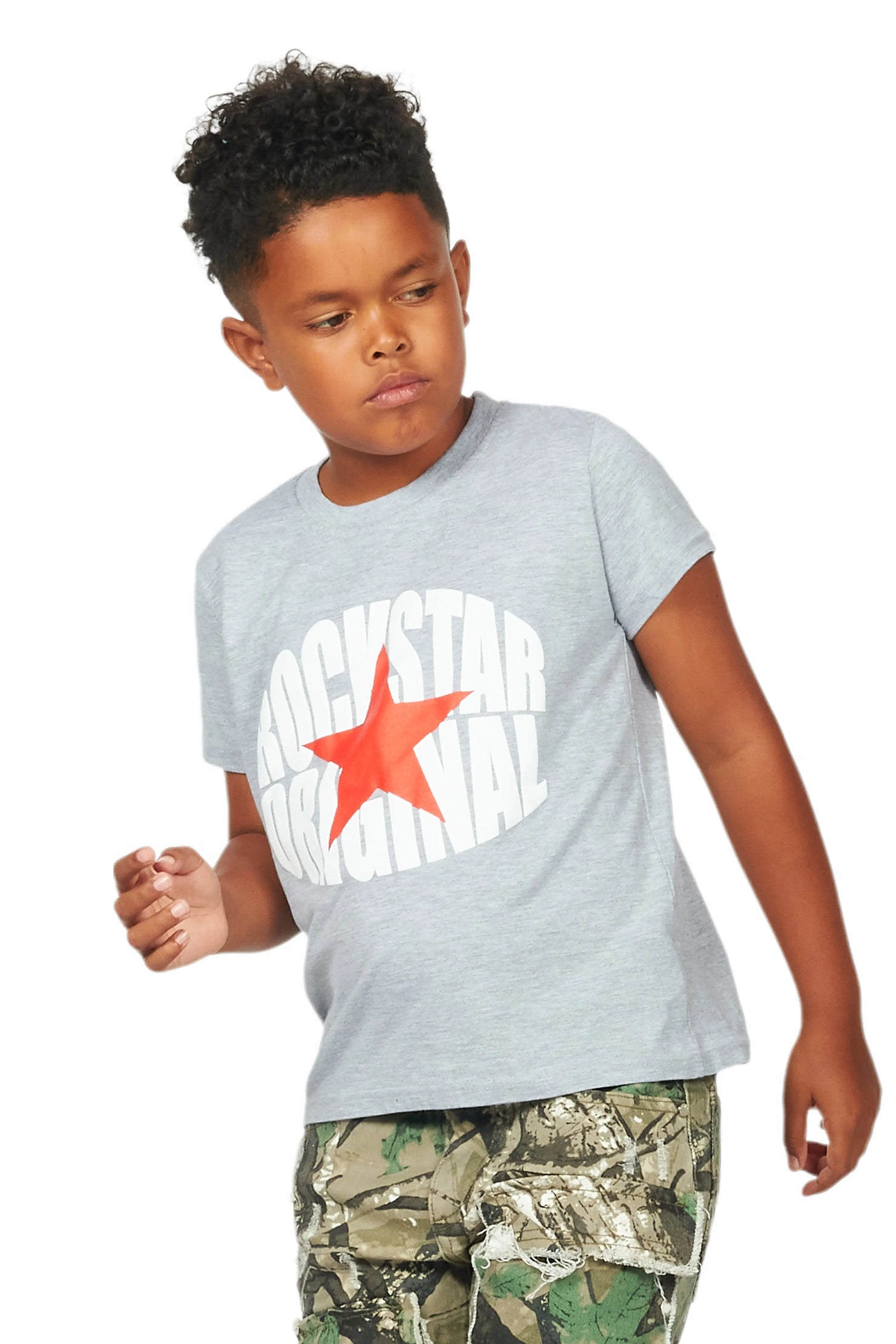 Boys Ezra Grey/Red Graphic T-Shirt