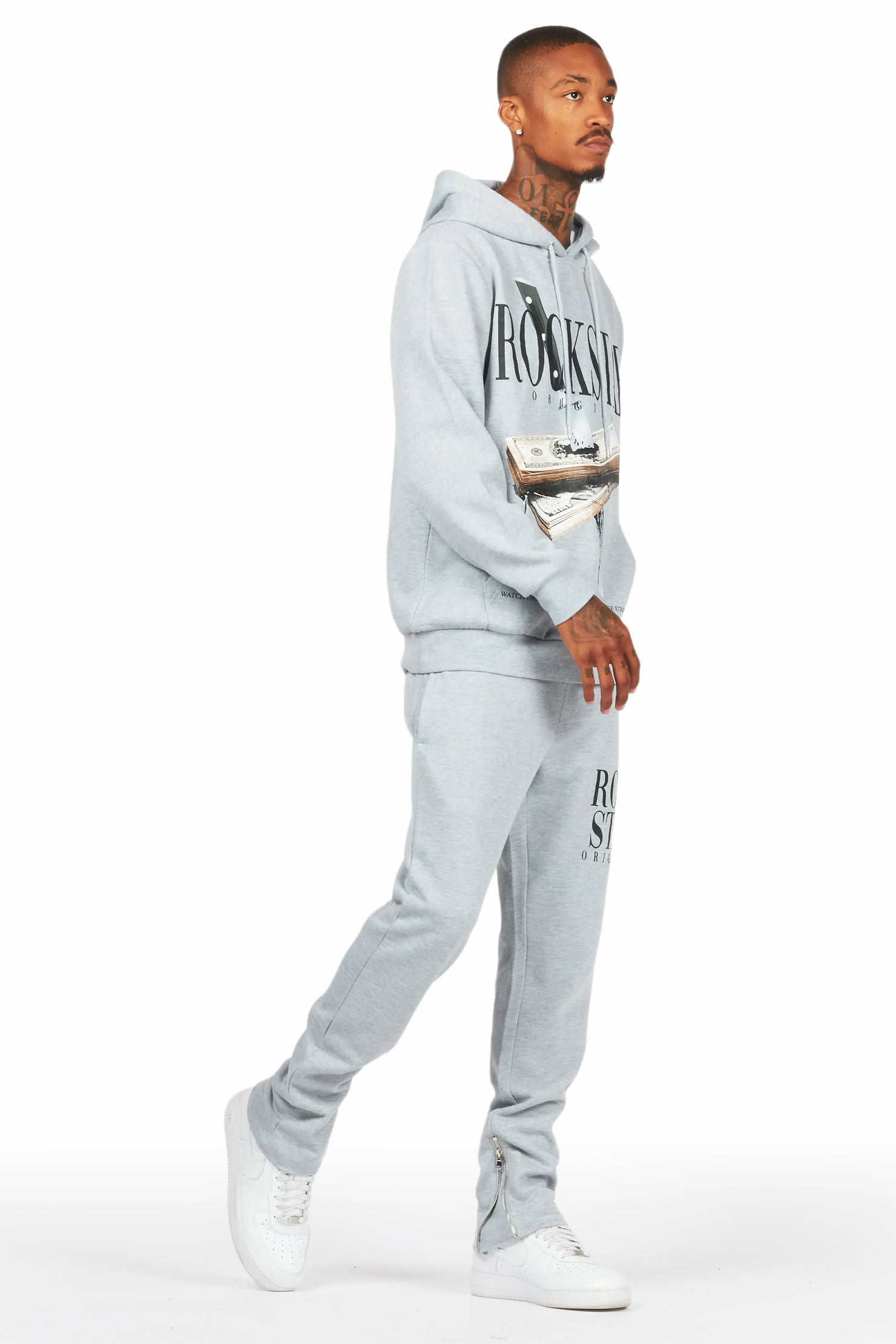 Dayte Nite Heather Grey Slim Fit Track Set