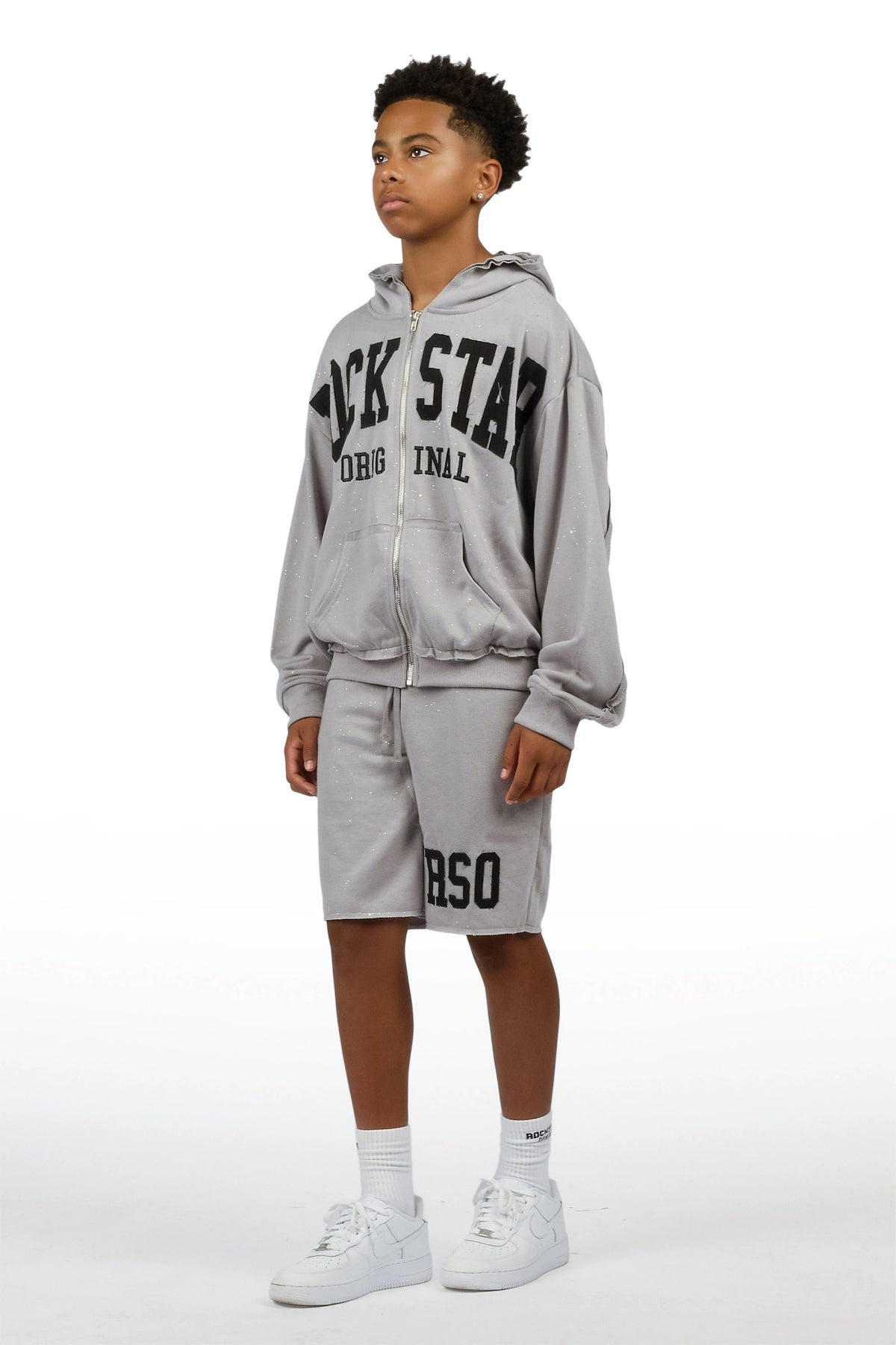 Boys Akila Grey Glitz Hoodie Double Waisted Short Set