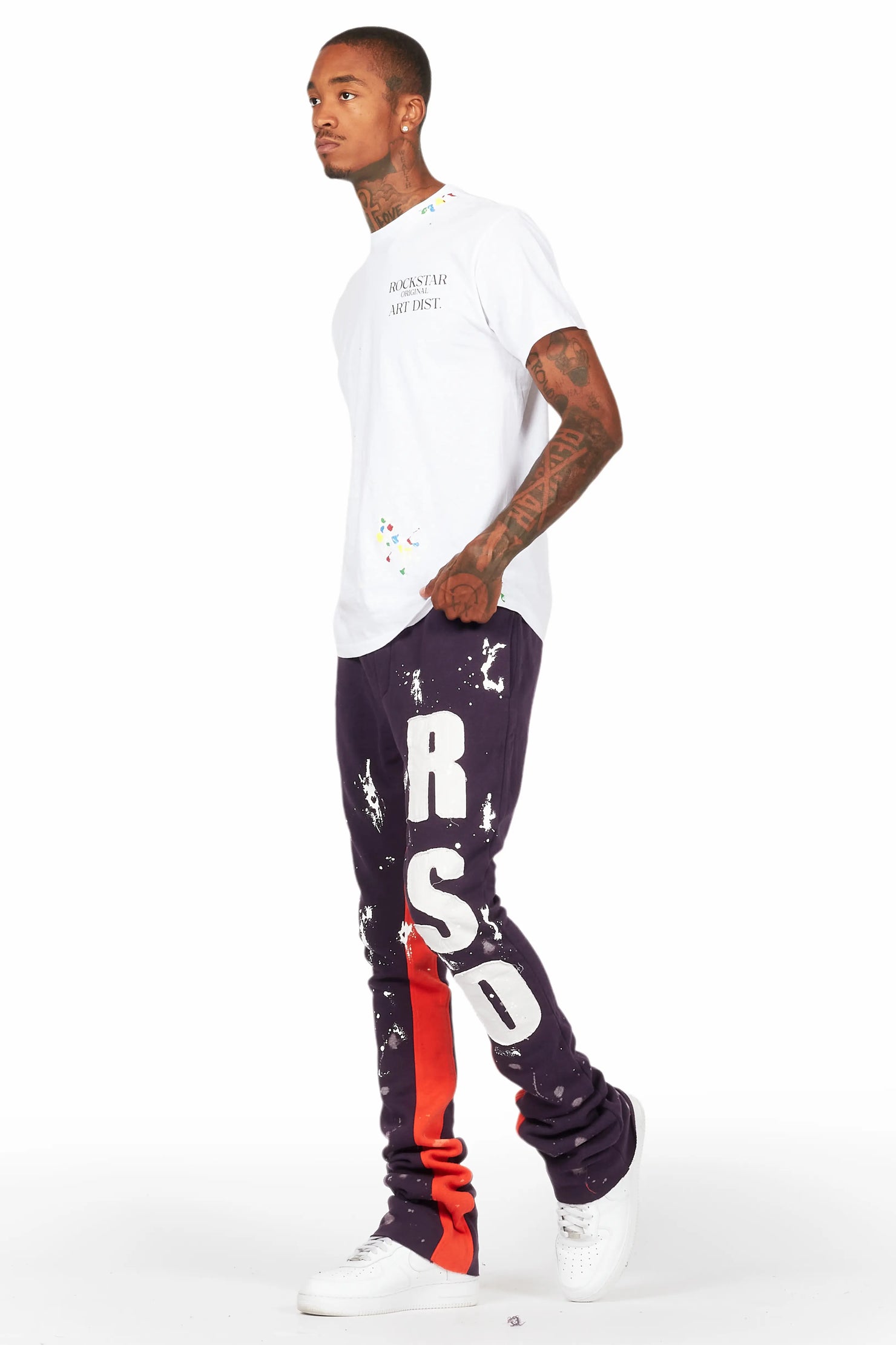 Tanko Purple Patchwork Stacked Flare Track Pant