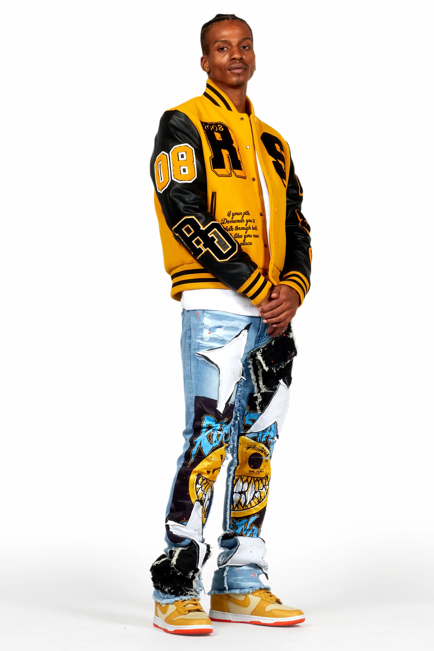 Fraust Blue Patchwork Stacked Flare Jean