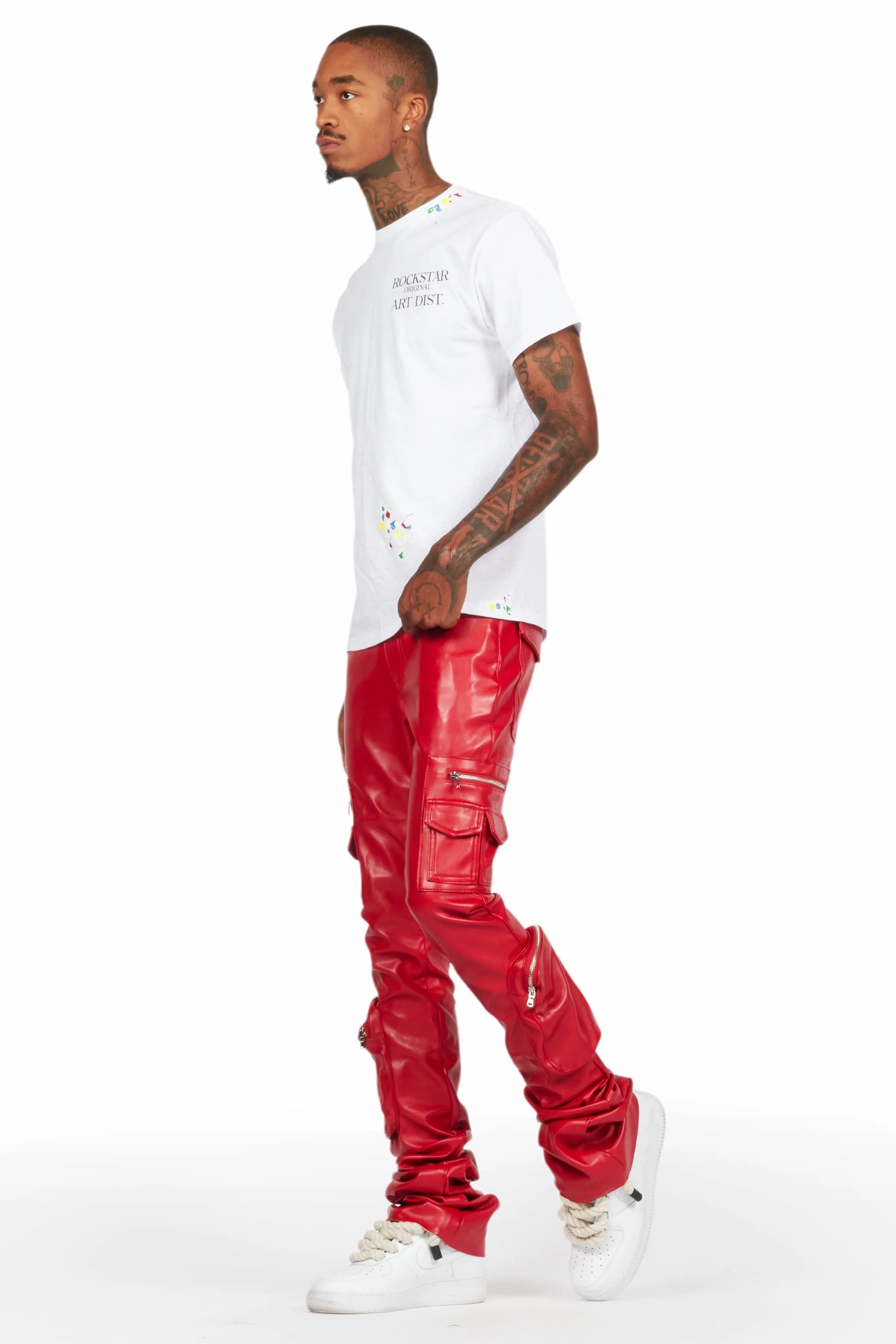 Sutton Red PU Super Stacked Flare Jean