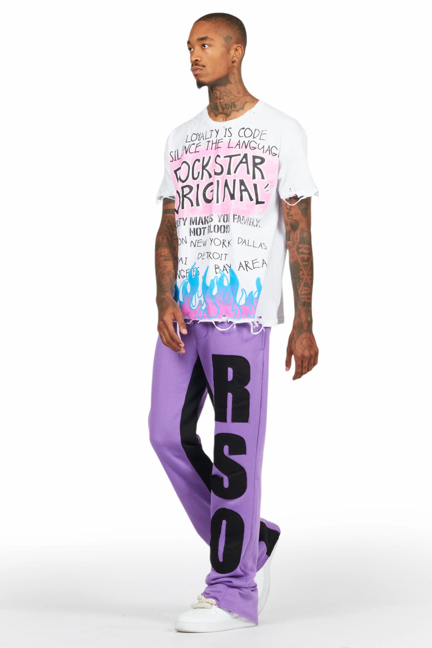 Uko Purple Stacked Baggy Track Pant