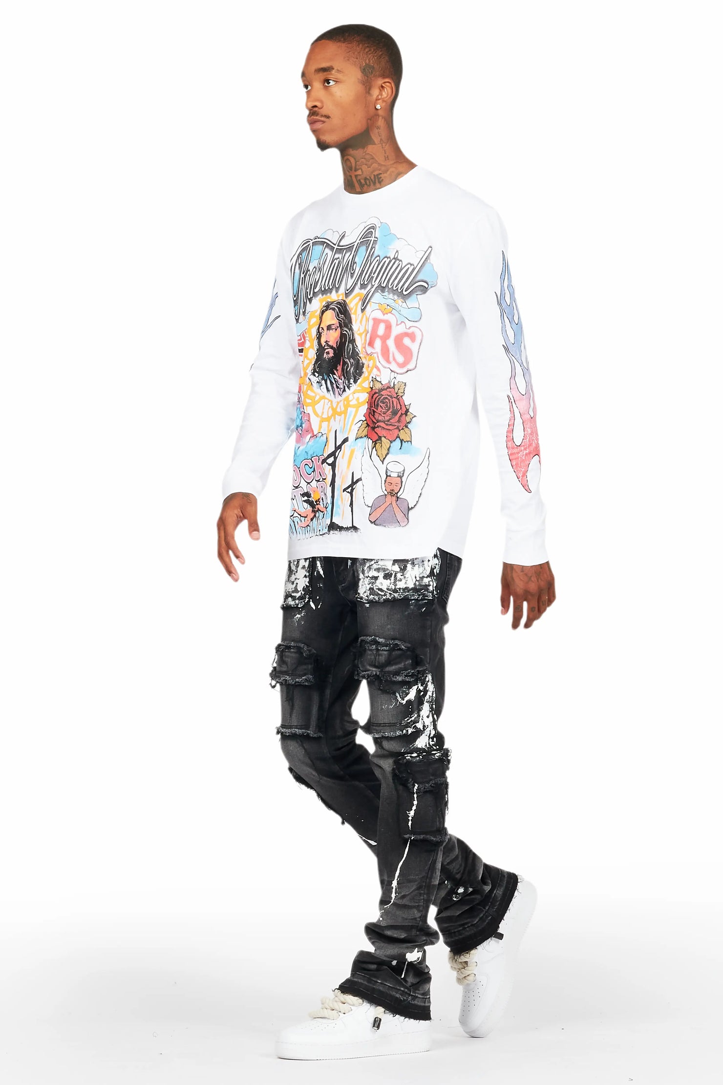 Elam Grey Painter Stacked Flare Jean