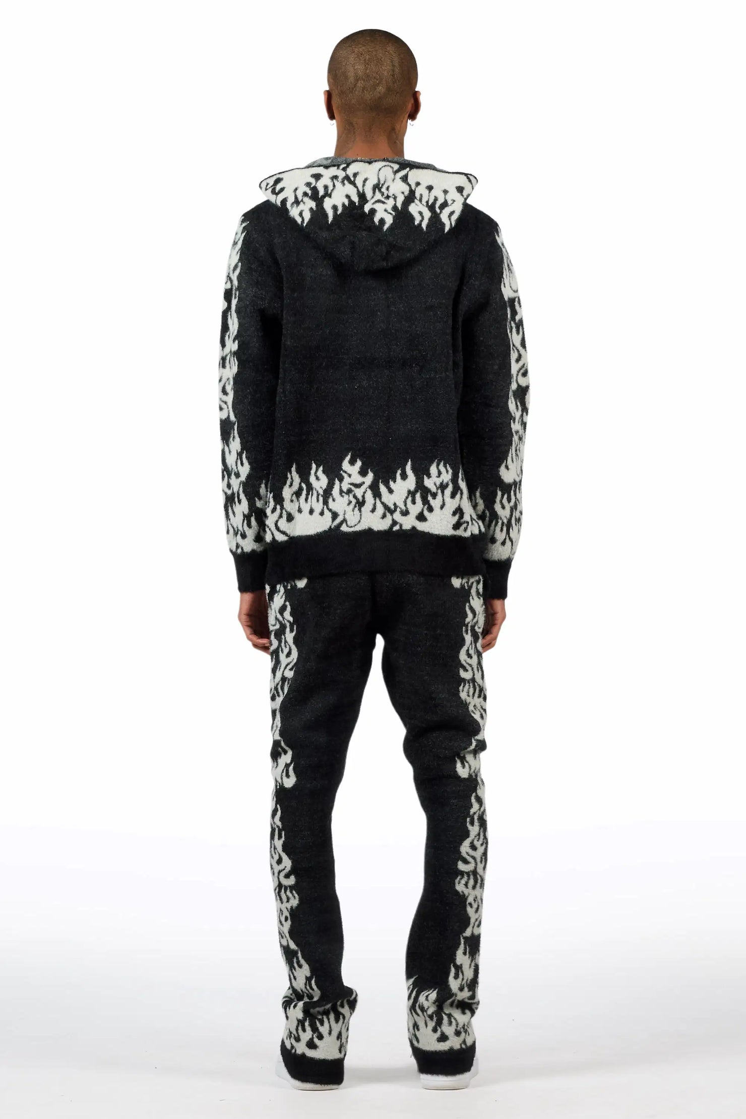 Yash Black Hoodie Stacked Flare Track Set