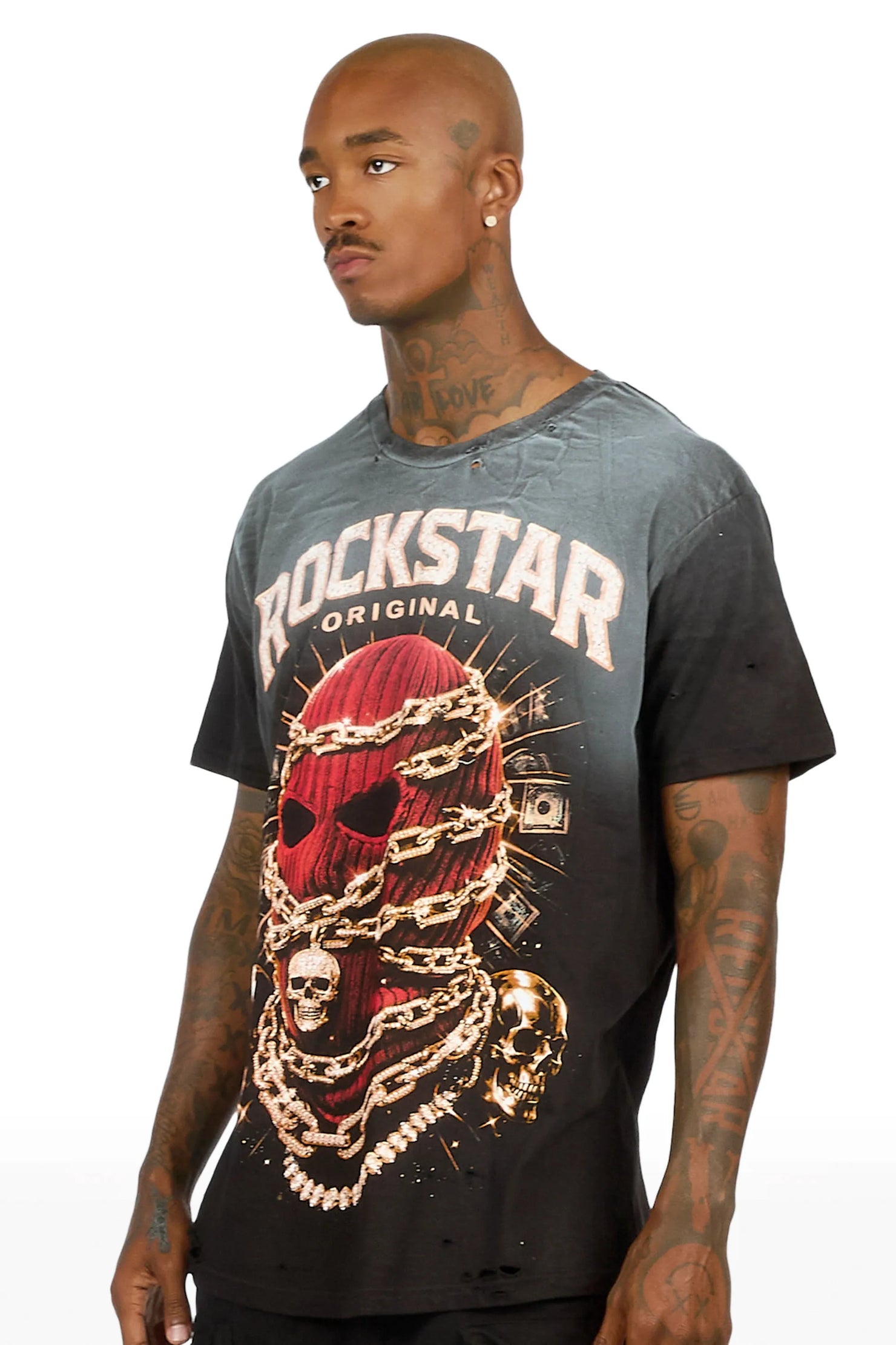 Fuston Black Oversized Graphic T-Shirt