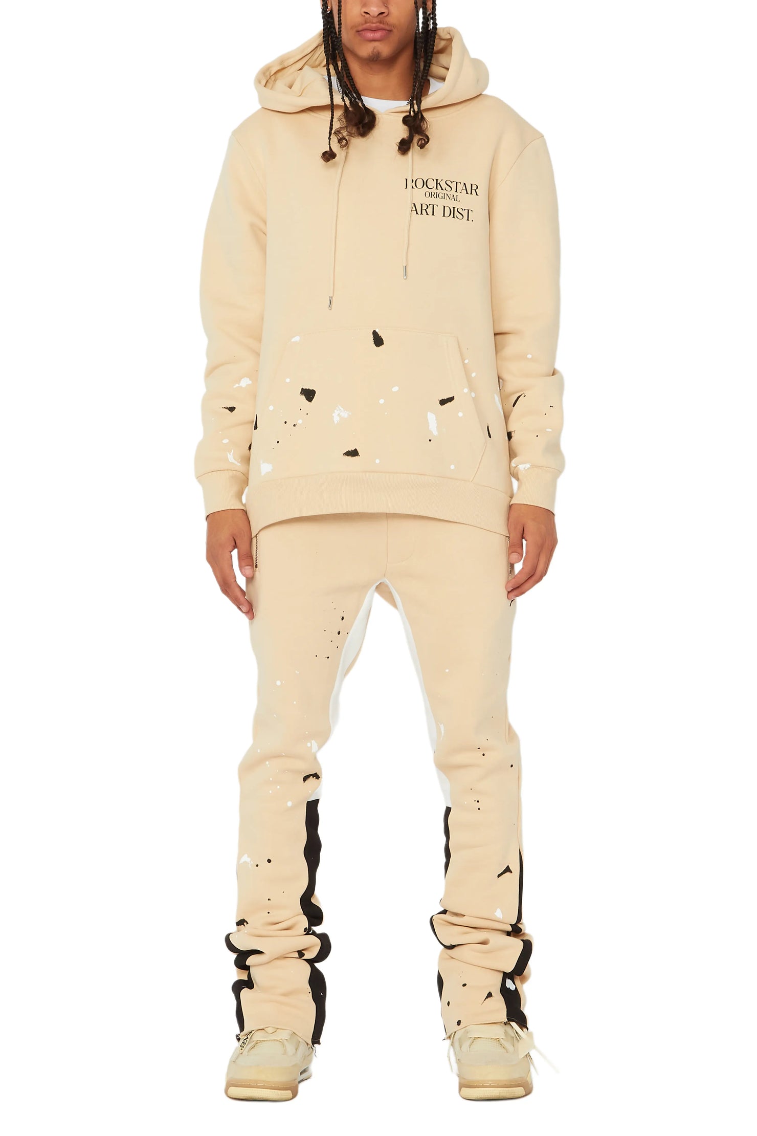 Jaco Beige Hoodie Stacked Flare Pant Track Set