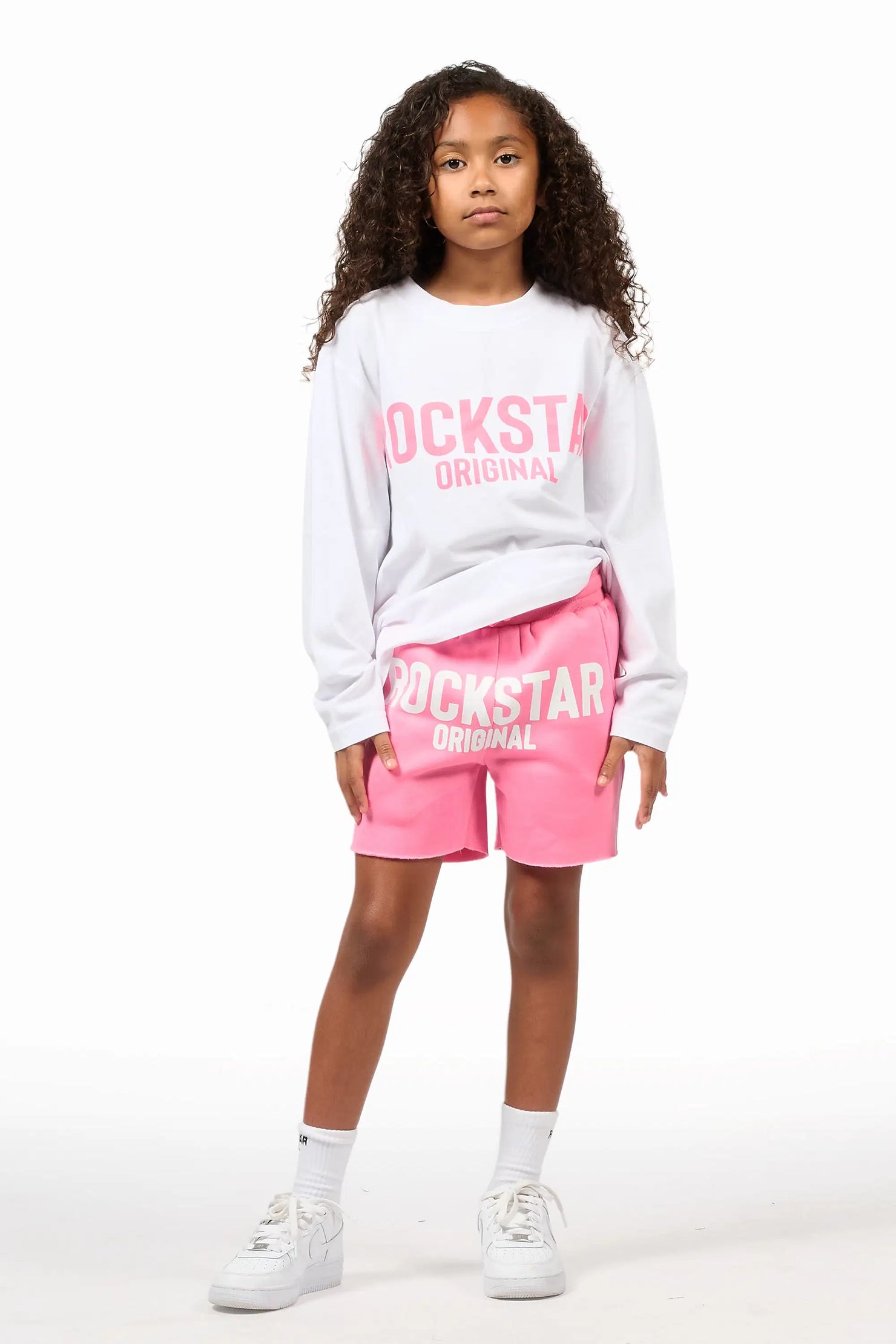 Girls Mikassa 2.0 White/Pink L/S T-Shirt Short Set