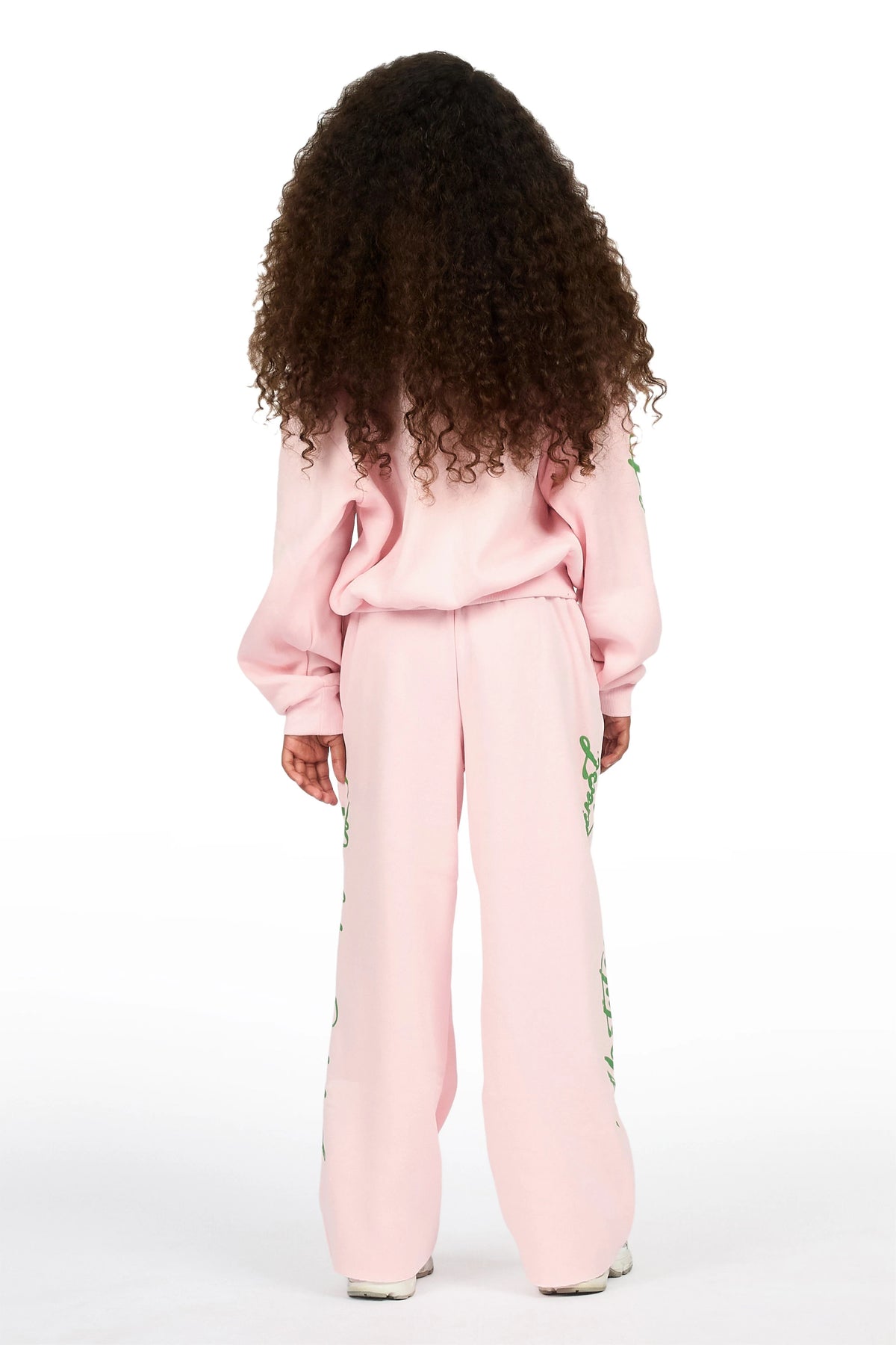 Girls Hanifa Light Pink/Green Zip Up Hoodie Relaxed Pant Track Set