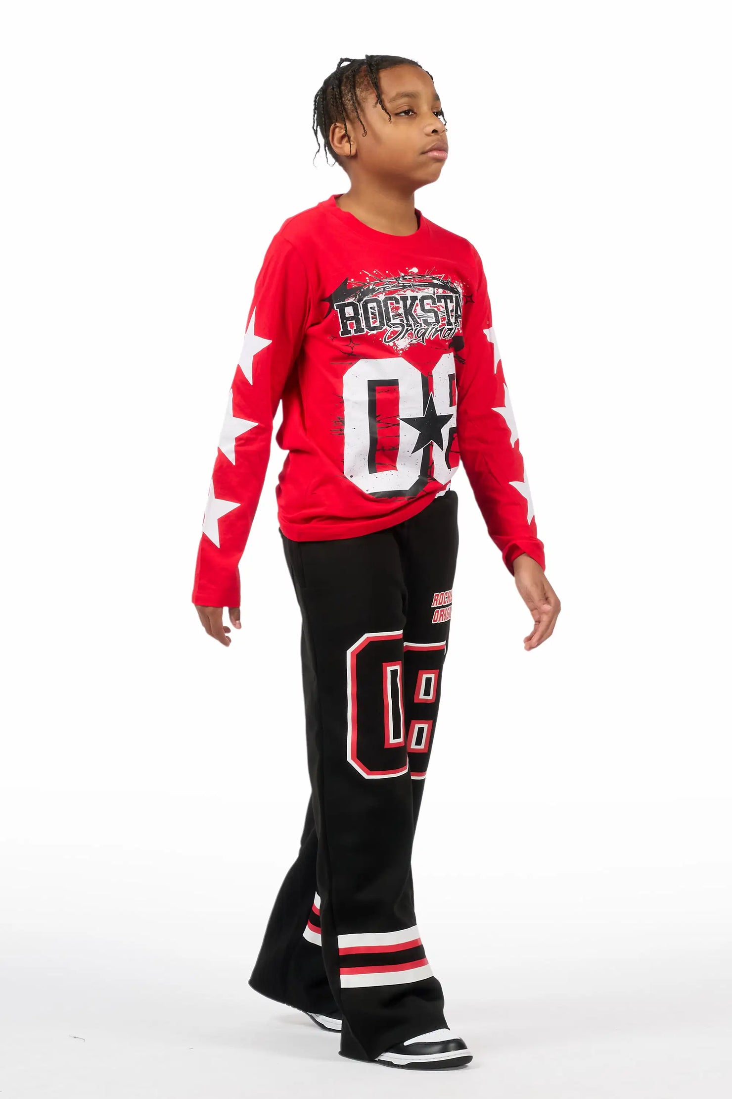 Boys Lenayh Black/Red Baggy Track Pant