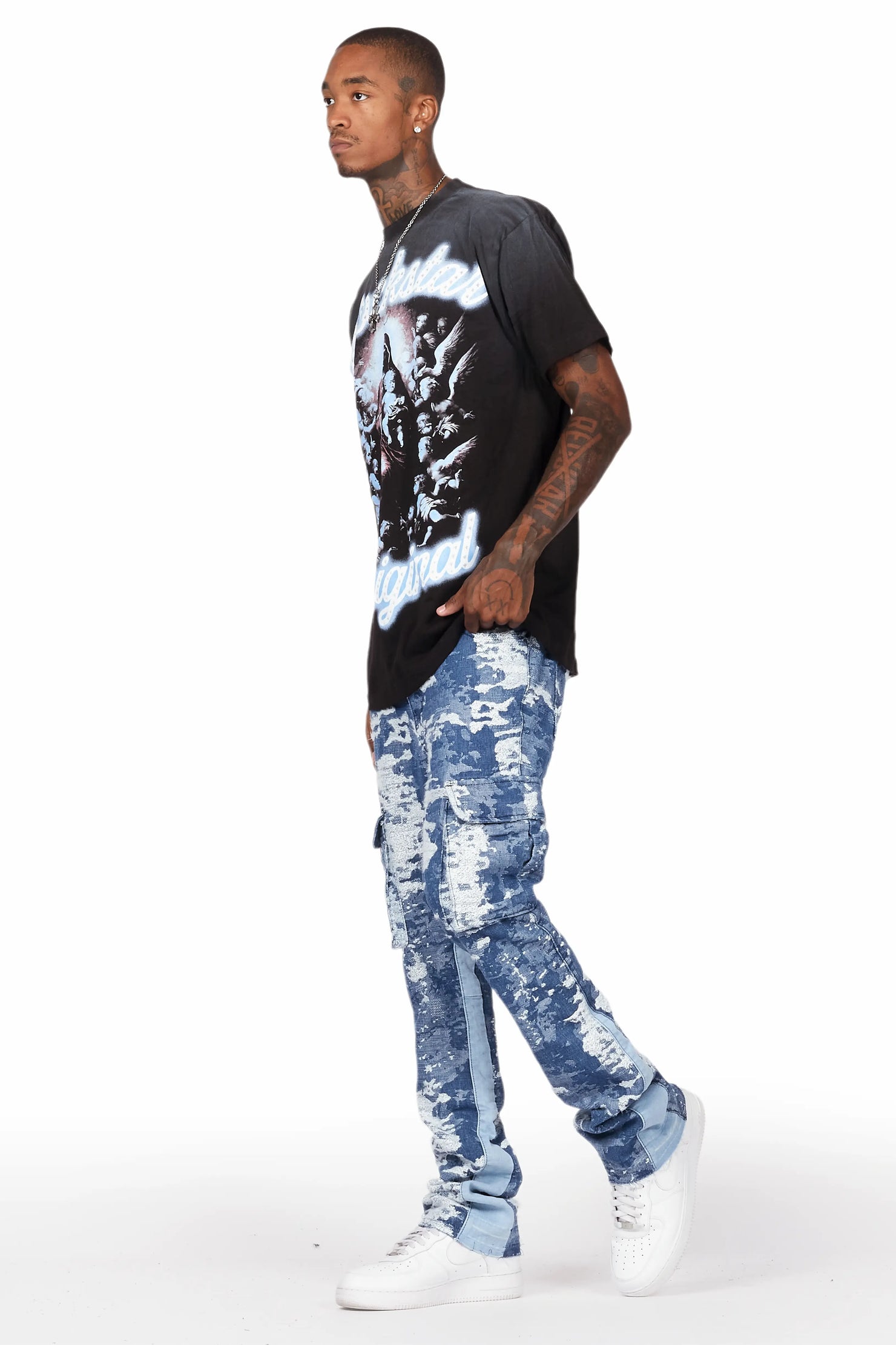 Bower Dark Blue Stacked Flare Jean