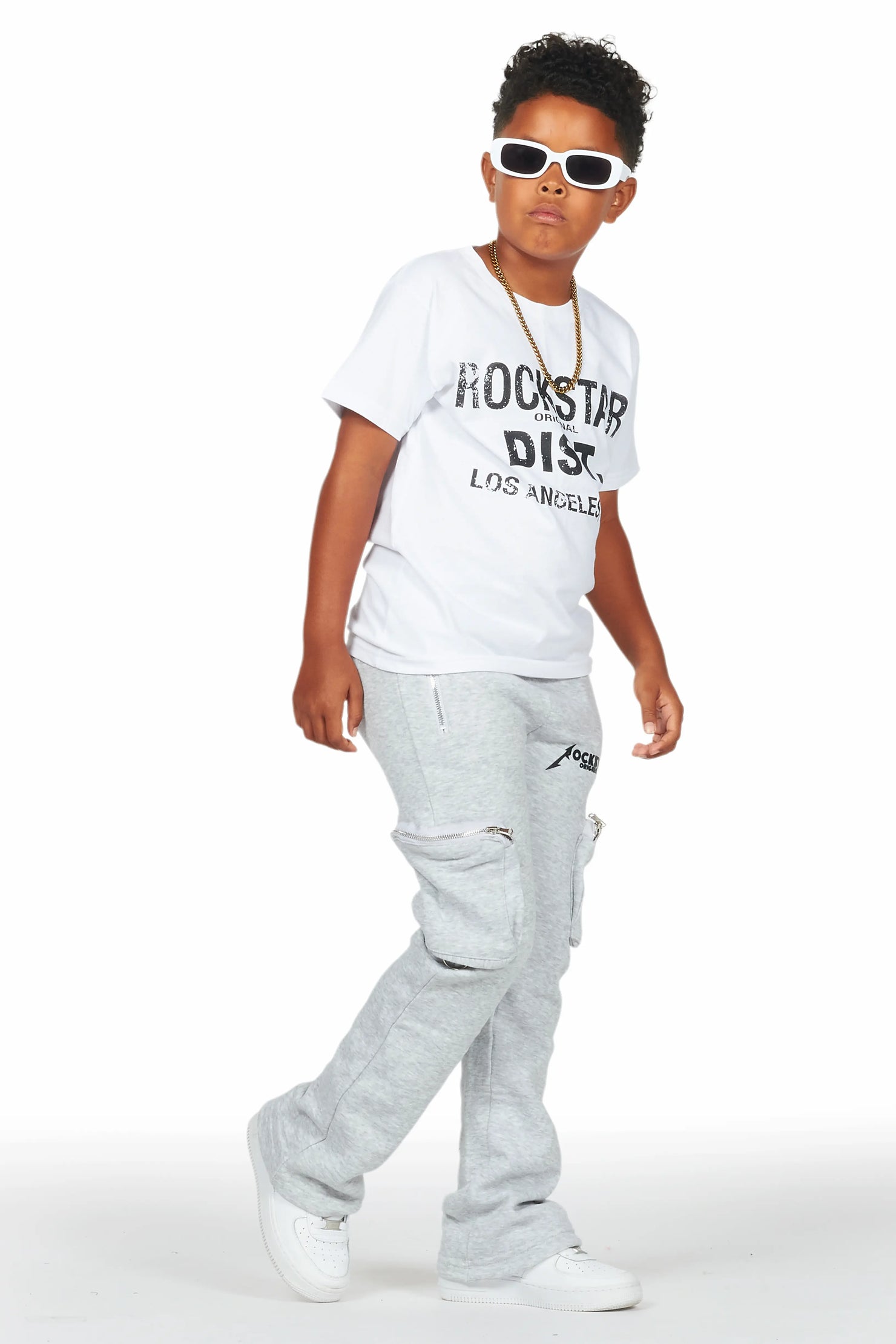 Boys Colin Heather Grey Stacked Flare Track Pants
