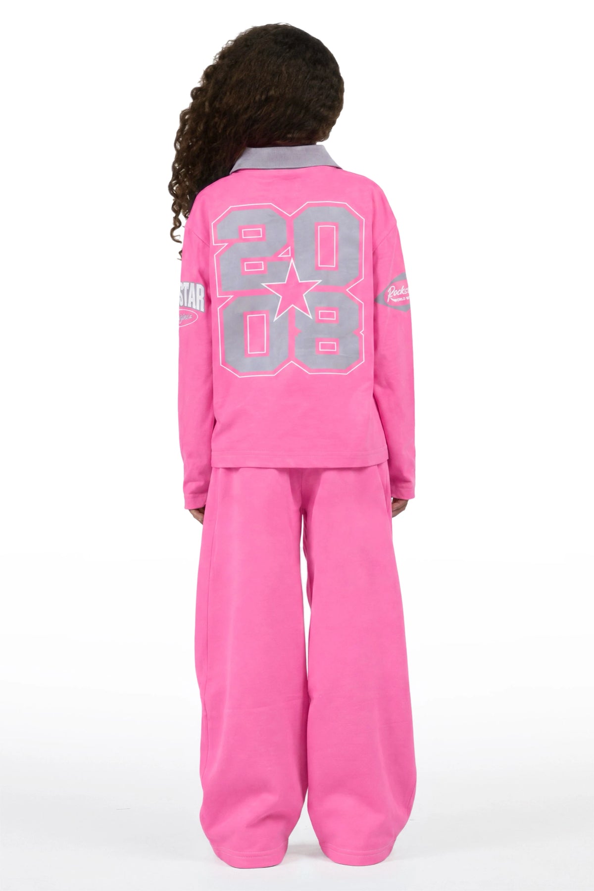 Girls Versenya Bubblegum/Grey Long Sleeve Polo Track Set