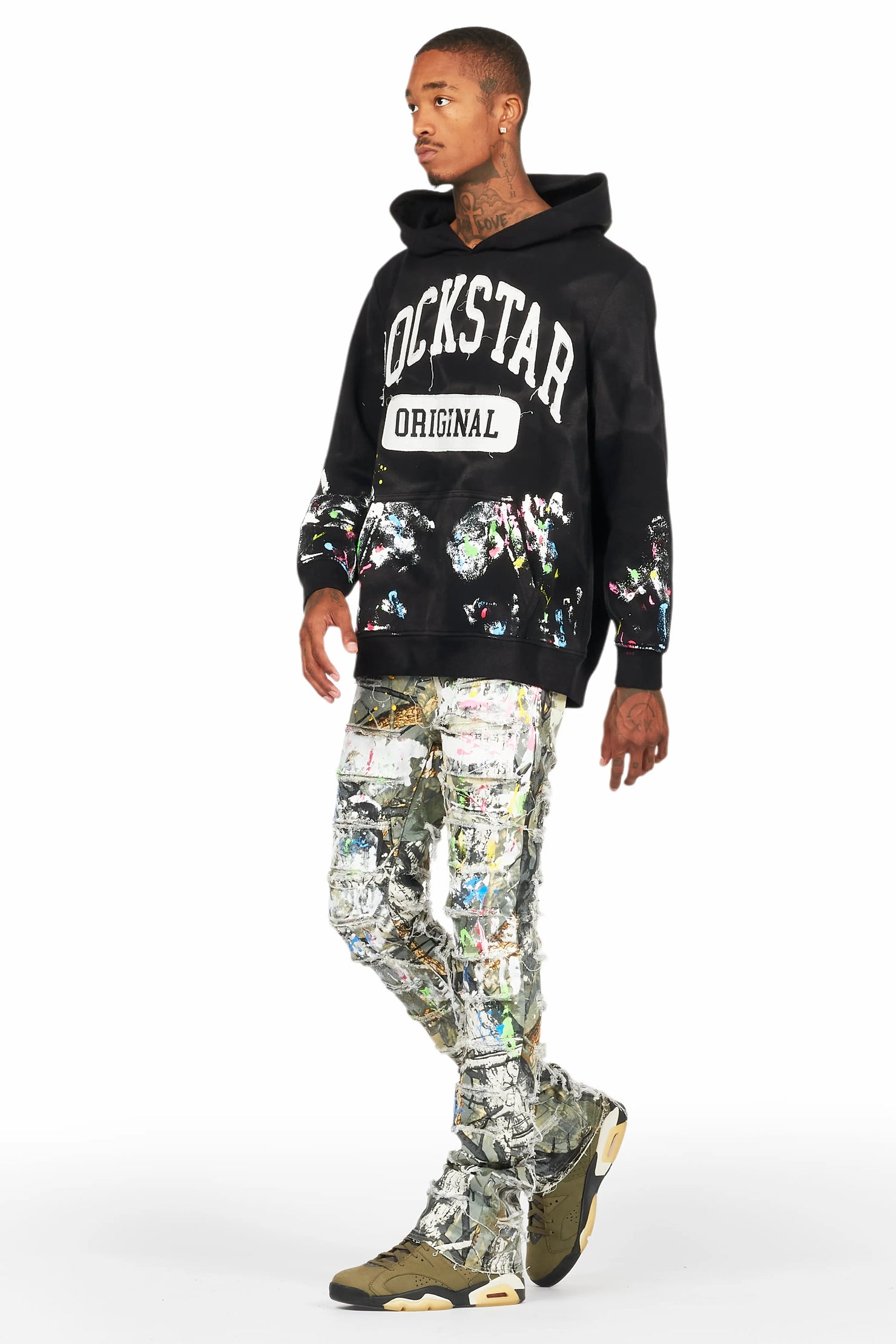 Akello Green Camo Painter Stacked Flare Jean