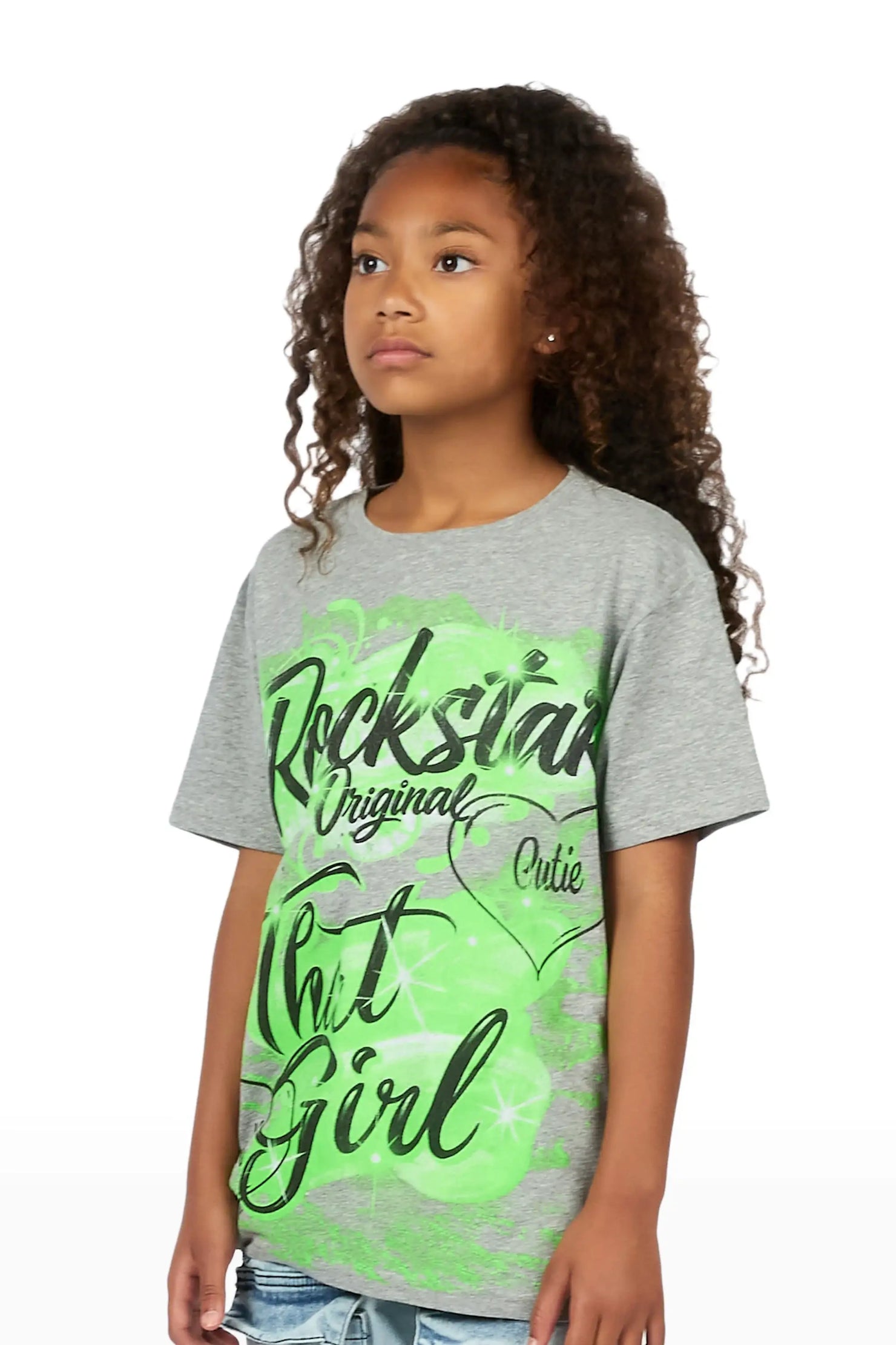 Girls Skye Grey/Emerald Graphic T-Shirt