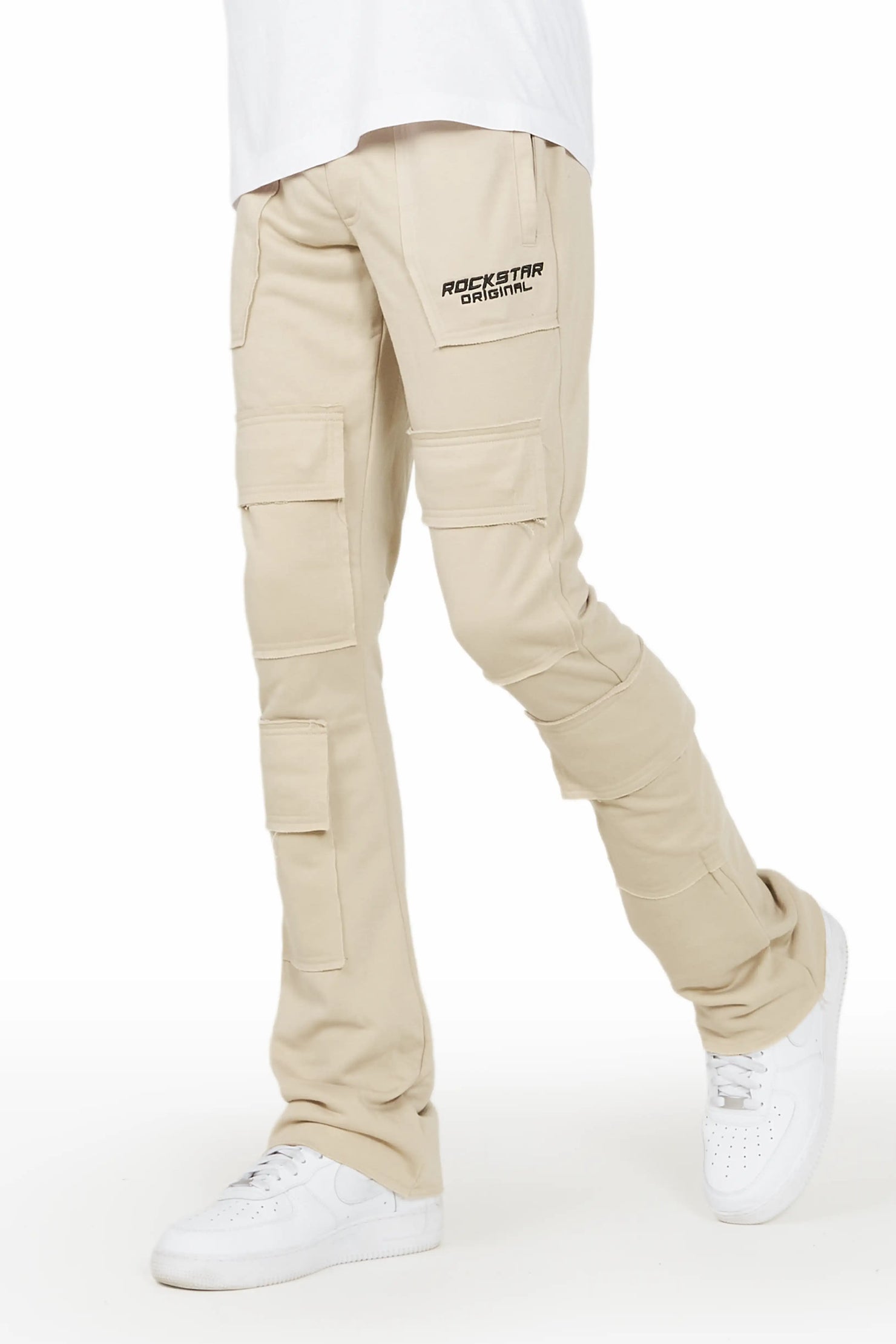 Ezekiel Beige Stacked Flare Pants