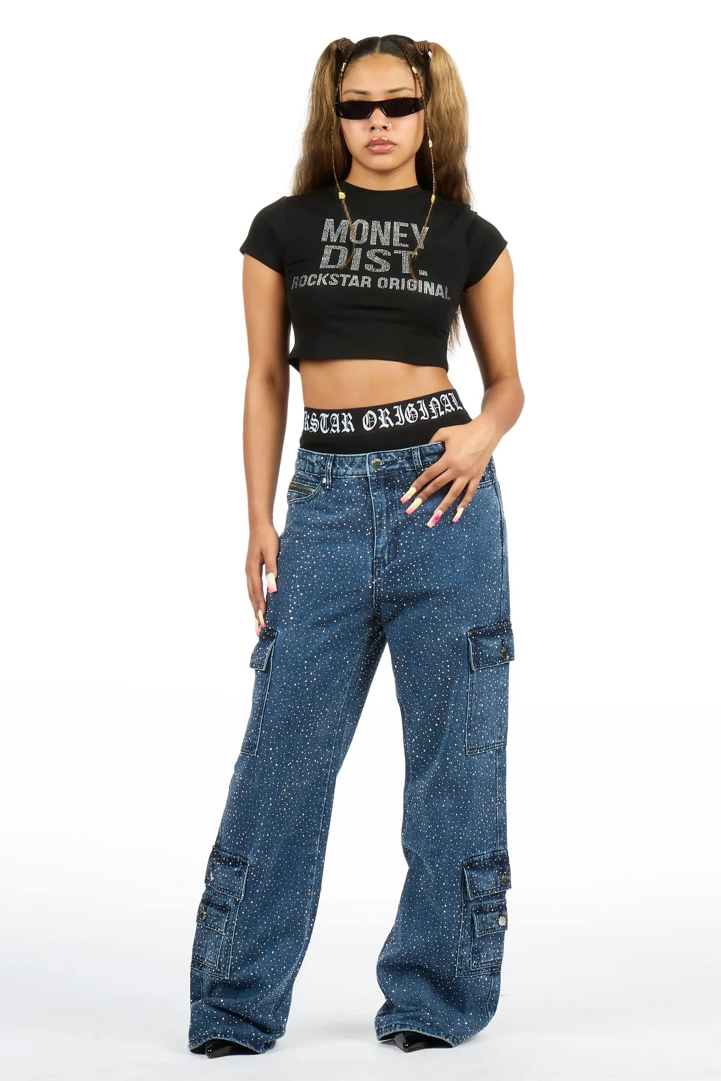 Dominika Blue Rhinestone Baggy Fit Jean