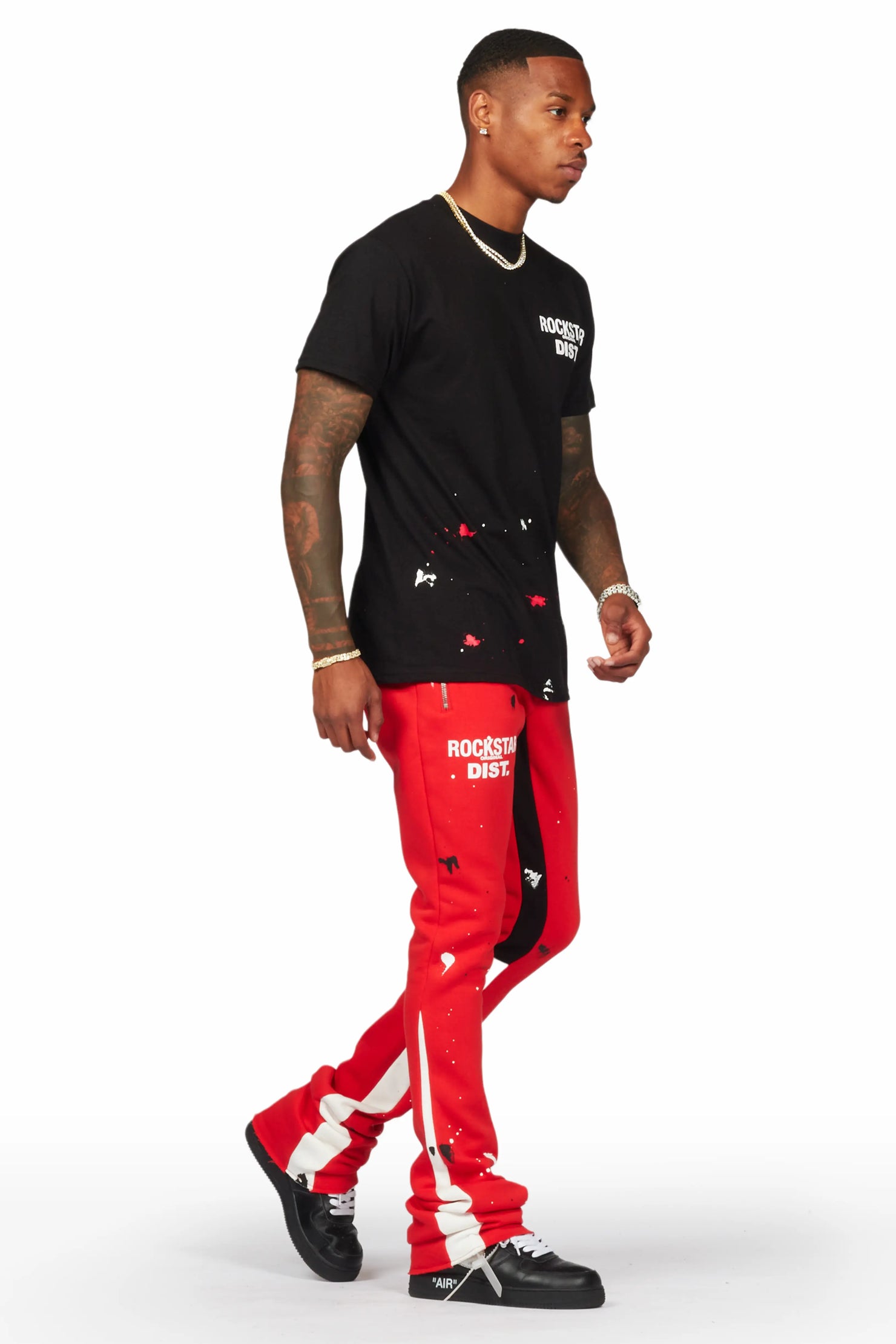 Raffer Black/Red T-Shirt/Stacked Flare Pant Set