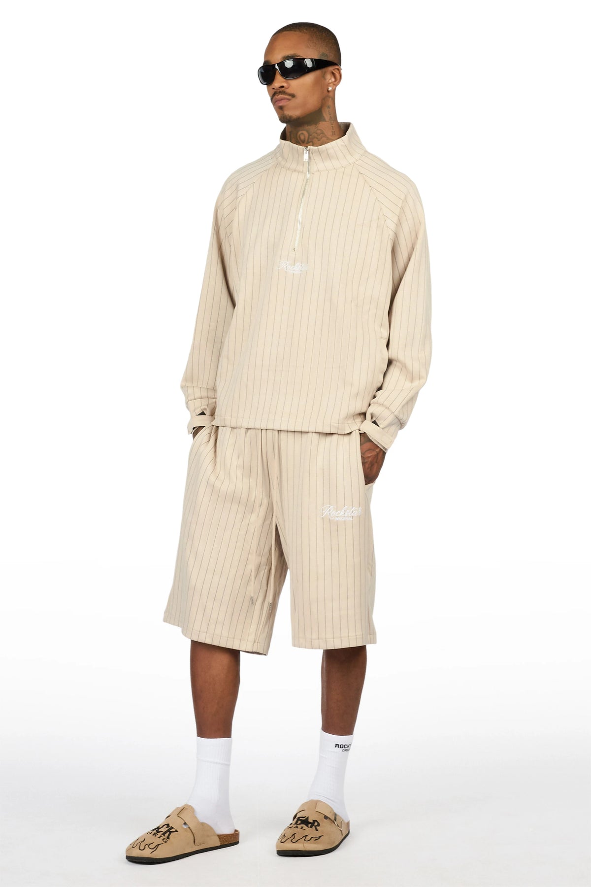 Hernan Beige Quarter Zip Raglan Short Set