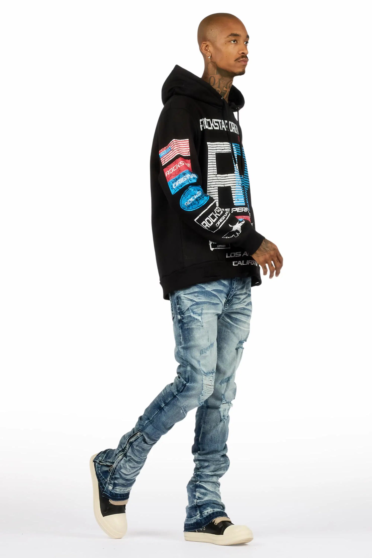 Jaymes Dark Blue Stacked Flare Jean