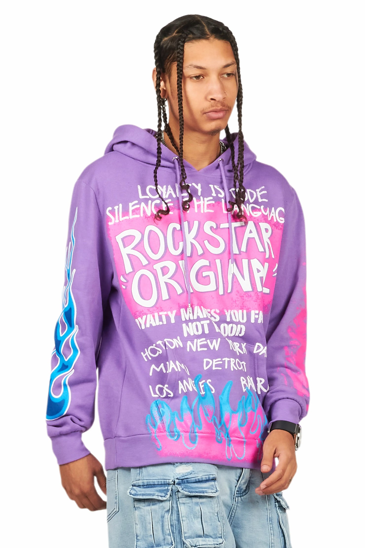 Beno Purple Distressed Graphic Hoodie