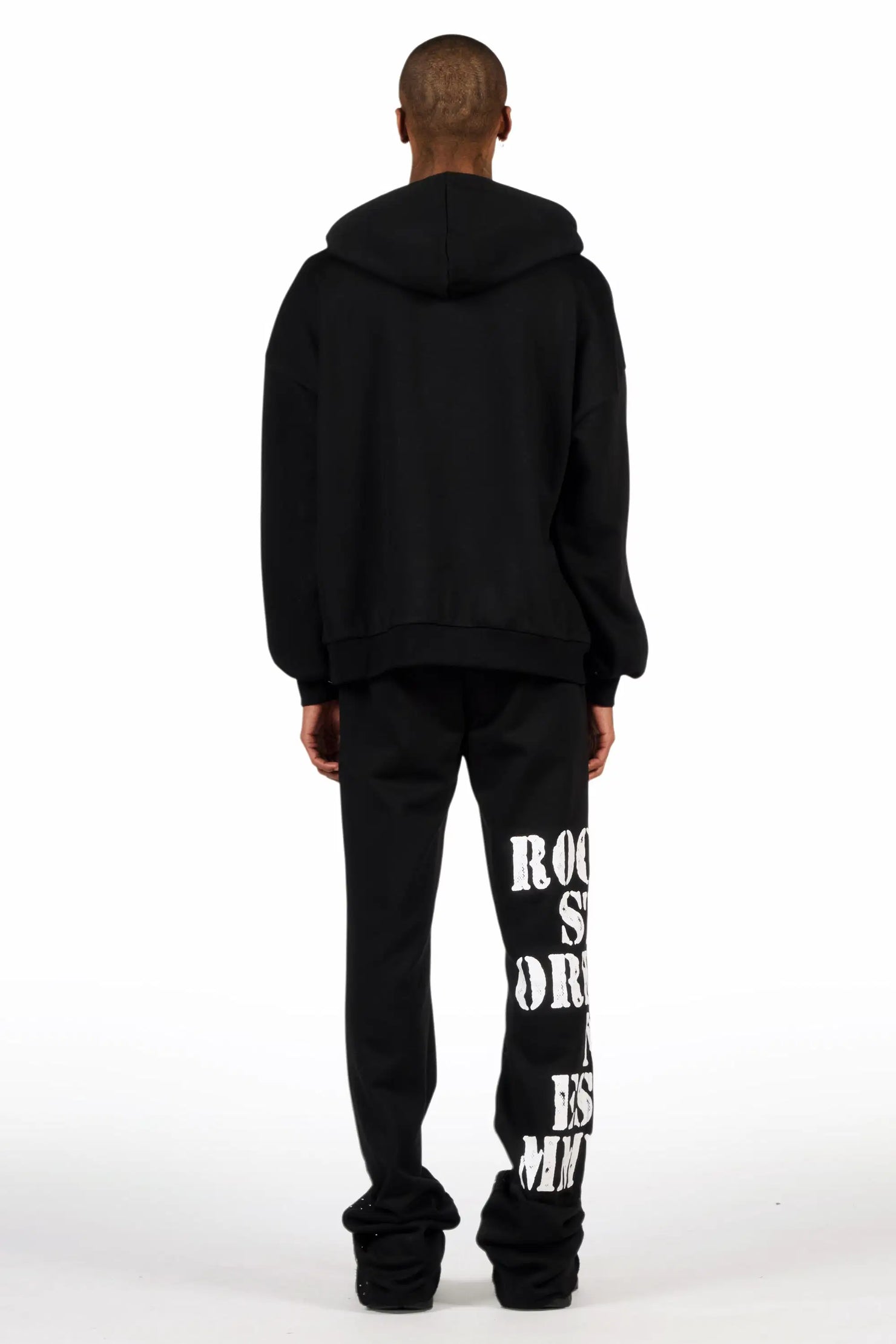 Borya Black Rhinestone Hoodie/Stacked Pant Track Set