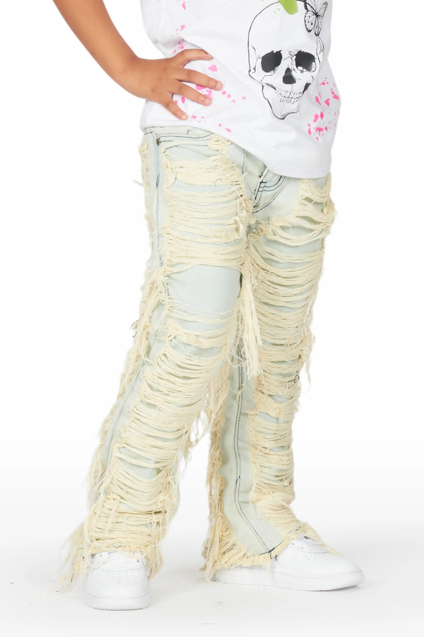 Girls Concetta Light Blue Stacked Flare Jean