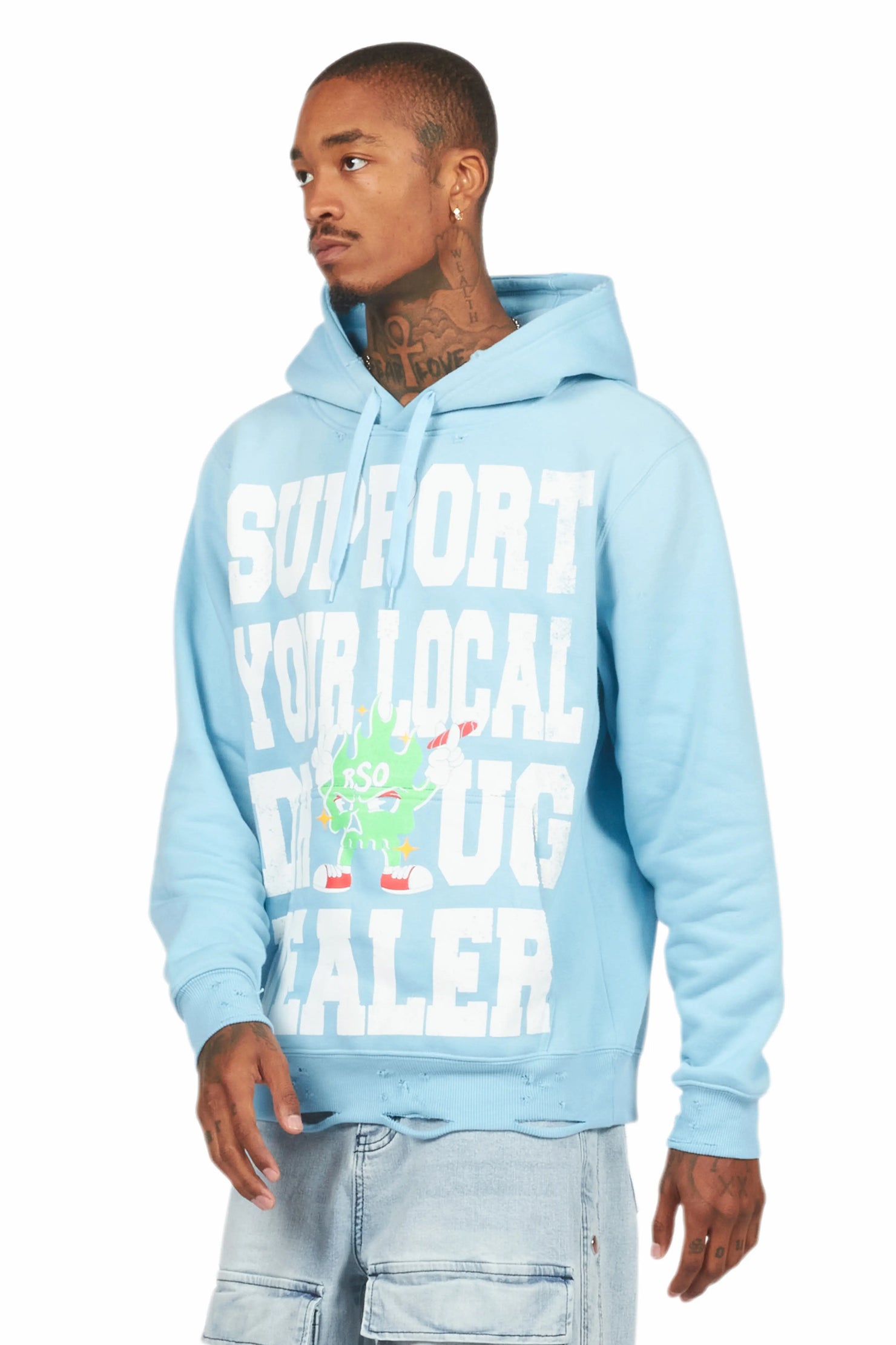 Tarl Baby Blue Distressed Graphic Hoodie