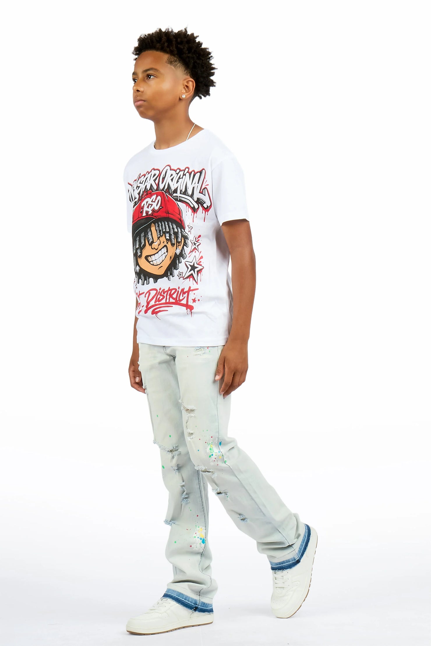Boys Troy Blue/Multi Stacked Painter Jean