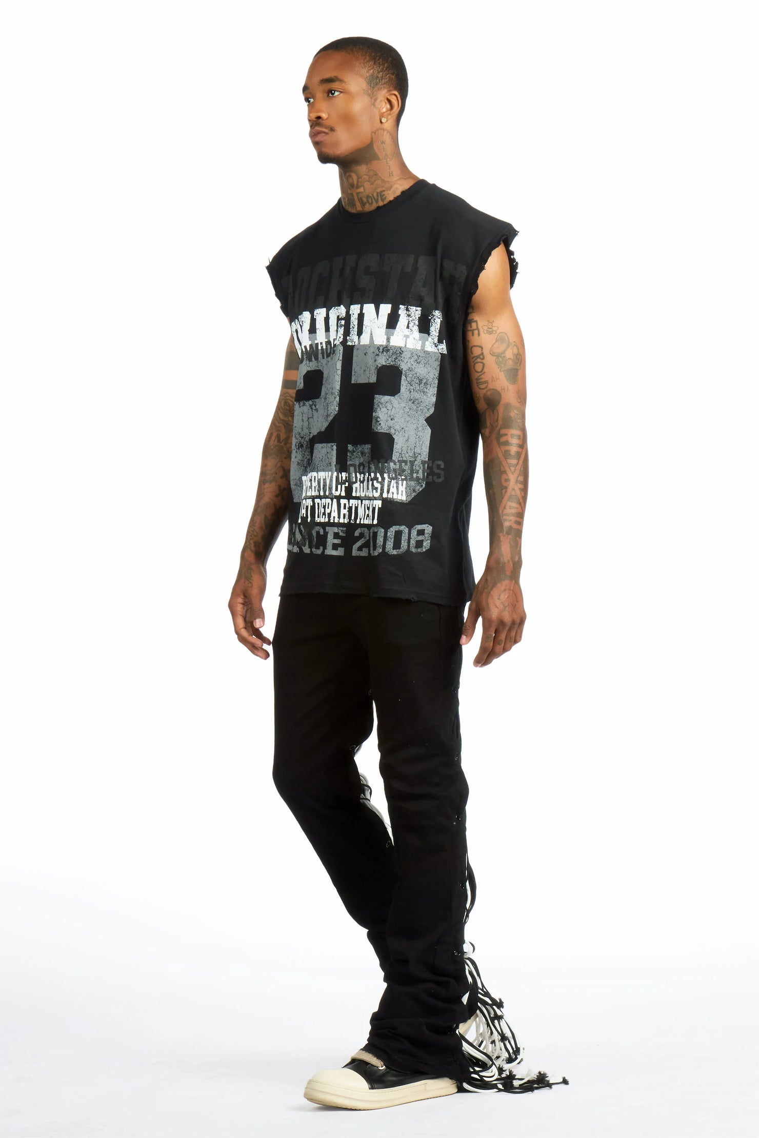 Kyvaris Black/White Oversized Graphic T-Shirt & Otto Stacked Flare Jean Set