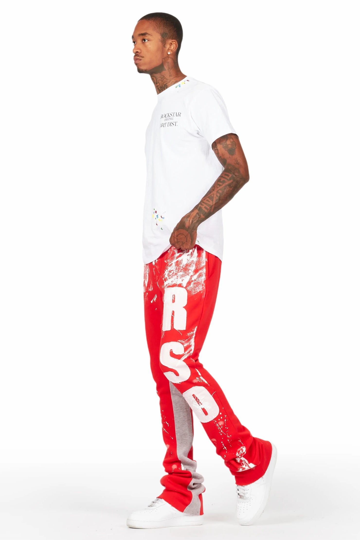 Vassar Red Patchwork Stacked Flare Track Pant