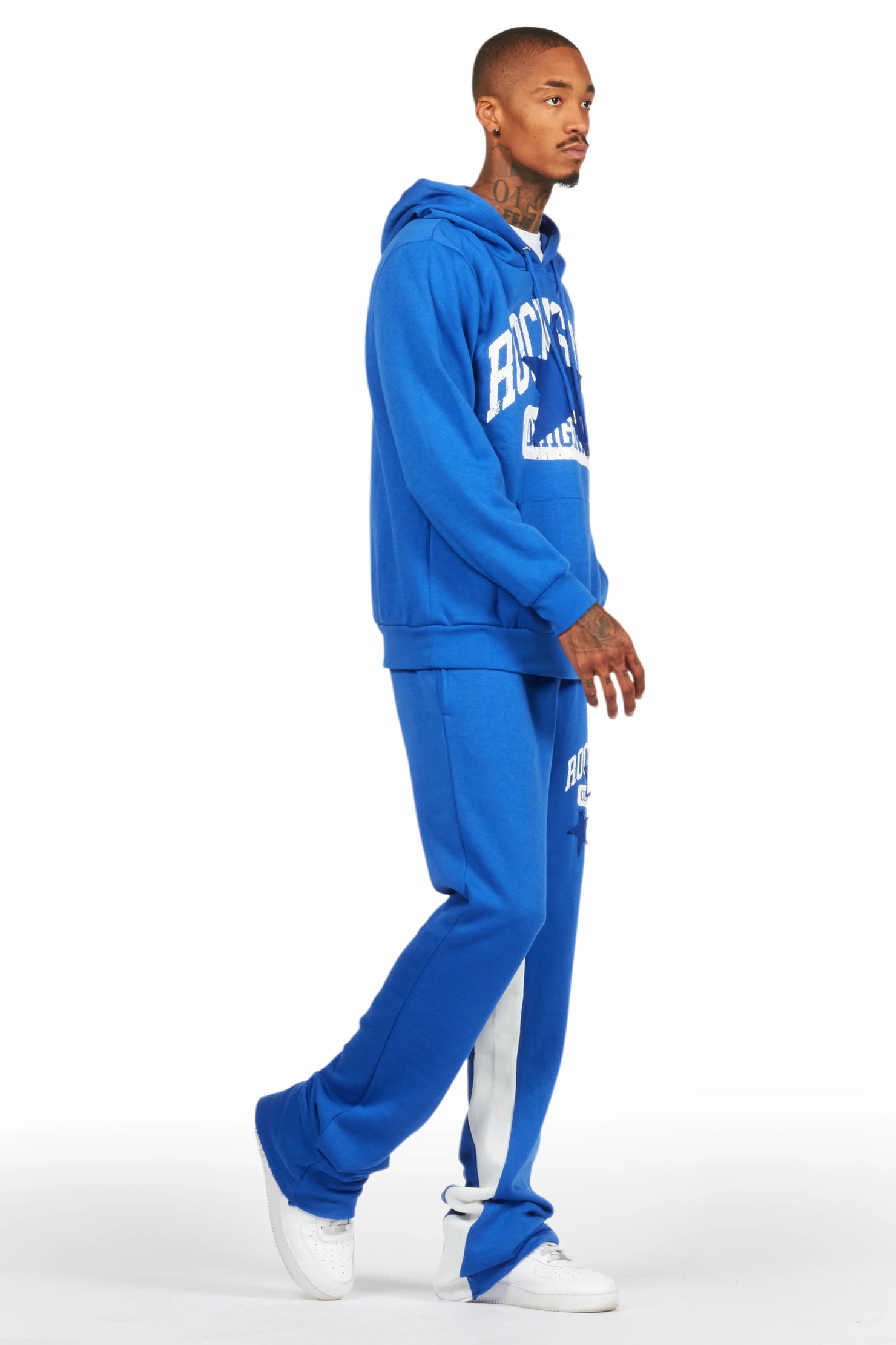 Mallor Royal Blue Baggy Stacked Hoodie Track Set